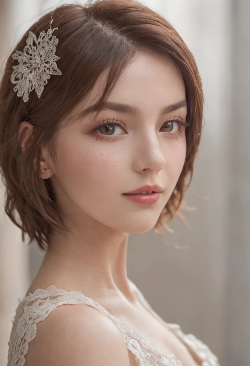 ((Best quality, 8k, Masterpiece :1.3)), 1girl, Pretty woman with slender abs :1.3, (Medium-short hair, Huge breasts :1.2), Cardigan :1.1, Ultra-detailed face, Detailed eyes, Double eyelid