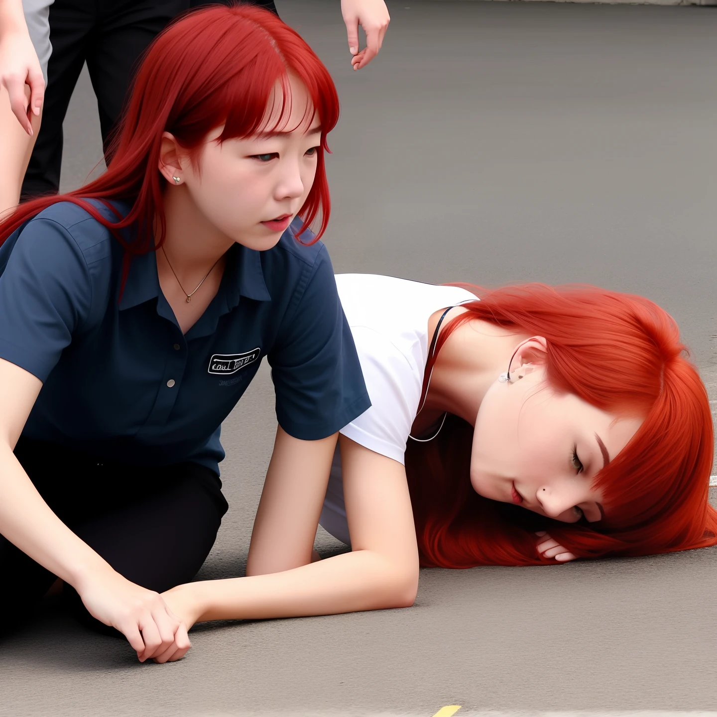 The red-haired girl was accidentally pushed down