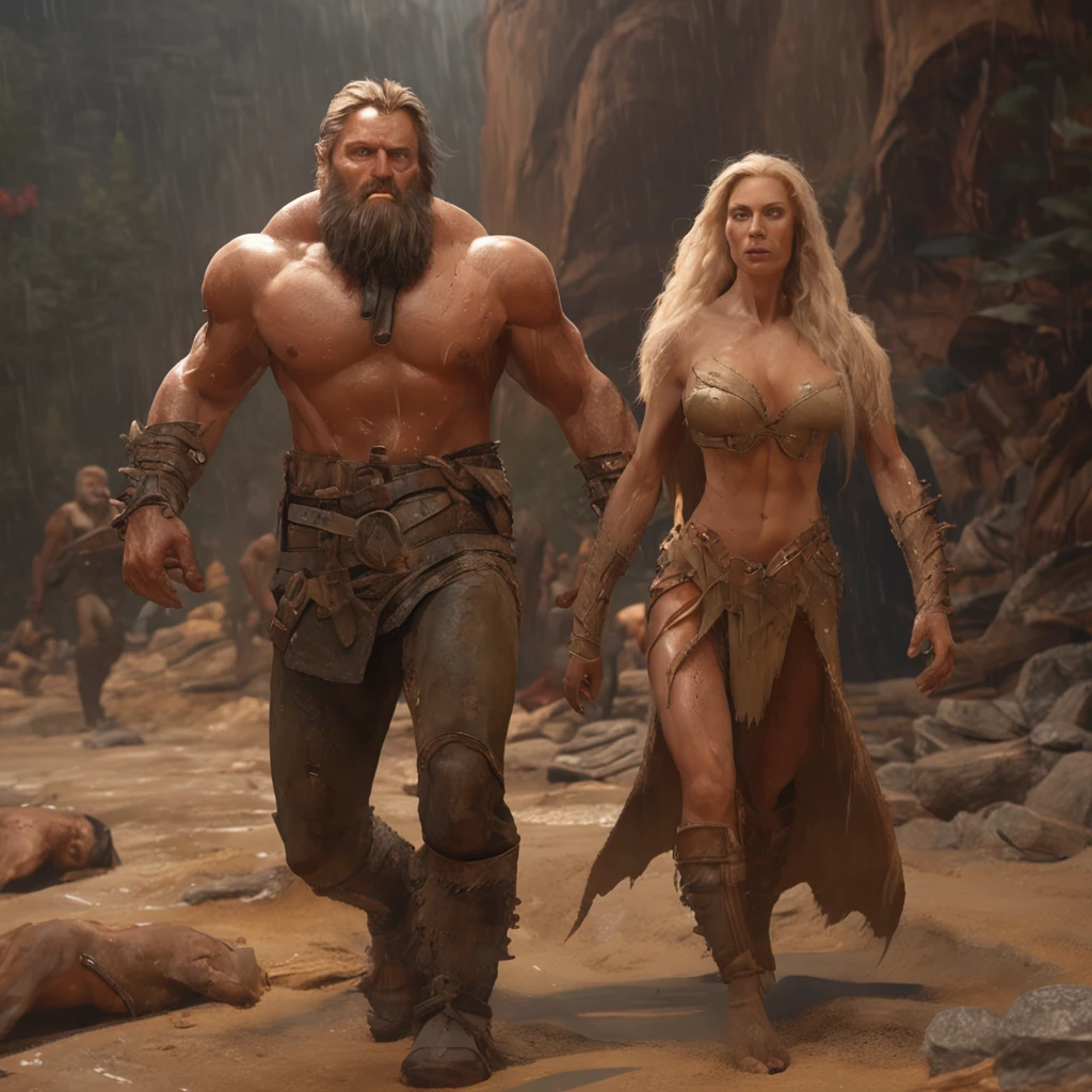 1 BLONDE MOTHER, 1  BLONDE SON. (professional 3d render:1.3) af (Realistic:1.3) most beautiful artwork photo in the world，Features soft and shiny male heroes, ((Epic hero fantasy muscle man rough wet hero angry look long hair short beard and ferocious expression in dynamic pose, Fantastic location, Majestic cluttered environment)), full body 8k unity render, action  shot, skin pore, very dark lighting, heavyshading, Detailed, Detailed face, (vibrant, photograph realistic, Realistic, Dramatic, Dark, Sharp focus, 8K), (Old leather garments damaged by weathering:1.4), ((((Wear fur)))), (Intricate:1.4), decadent, (Highly detailed:1.4), Digital painting, rendering by octane, art  stations, concept-art, smooth, Sharp focus, illustration, Art germ, (loish:0.23), wlop ilya kuvshinov, and greg rutkowski and alphonse mucha gracias, (Global illumination, Studio light, volumettic light), heavy rain, particles floating, lotr, fantasy, elf, full bodyesbian, ((Dark and ancient city background:1.3)),CGSesociety,art  stations