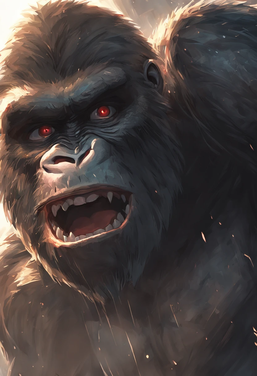 King Kong fights a plane,head portrait,Close-up,of a real,Facial features are carefully depicted,Realistic skin texture,Dark style,depth of fields,high light,Real light,Ray traching,oc rendered,Hyper-realistic,best qualtiy,8K,Works of masters,super-fine,Detailed pubic hair,Correct anatomy,sharp focus on eyes,Bokeh,Facial features are carefully depicted