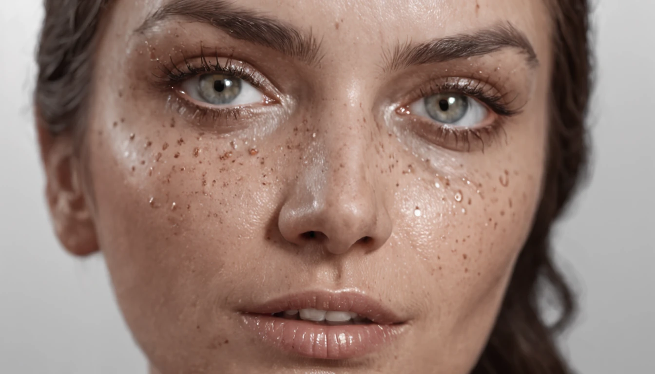 Close-up, ((of a woman with oil running all over her face)), Defronte, hiper-realista, high-gloss liquid, linda mulher, Imagem foto realista, mulher bonita, ultrarrealistas |, 16k