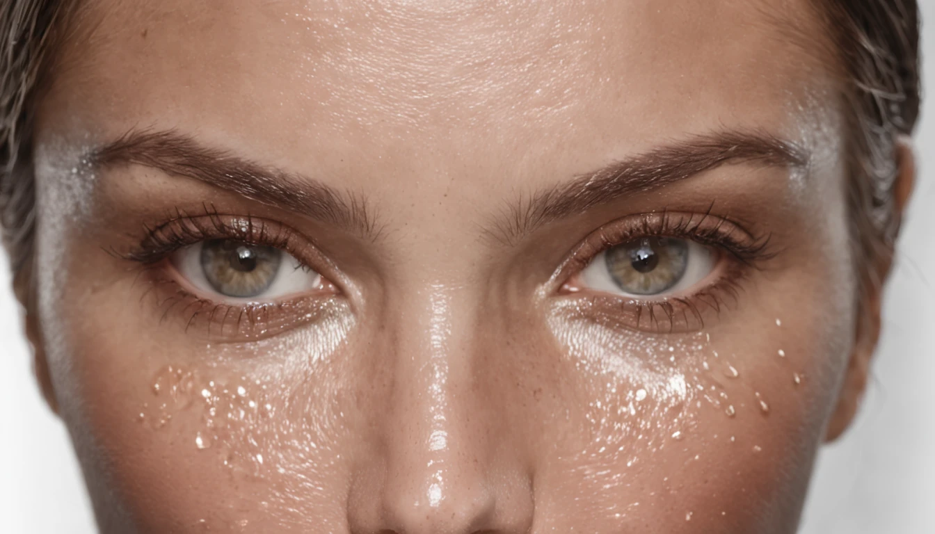 Close-up, ((of a woman with oil running all over her face)), Defronte, hiper-realista, high-gloss liquid, linda mulher, Imagem foto realista, mulher bonita, ultrarrealistas |, 16k