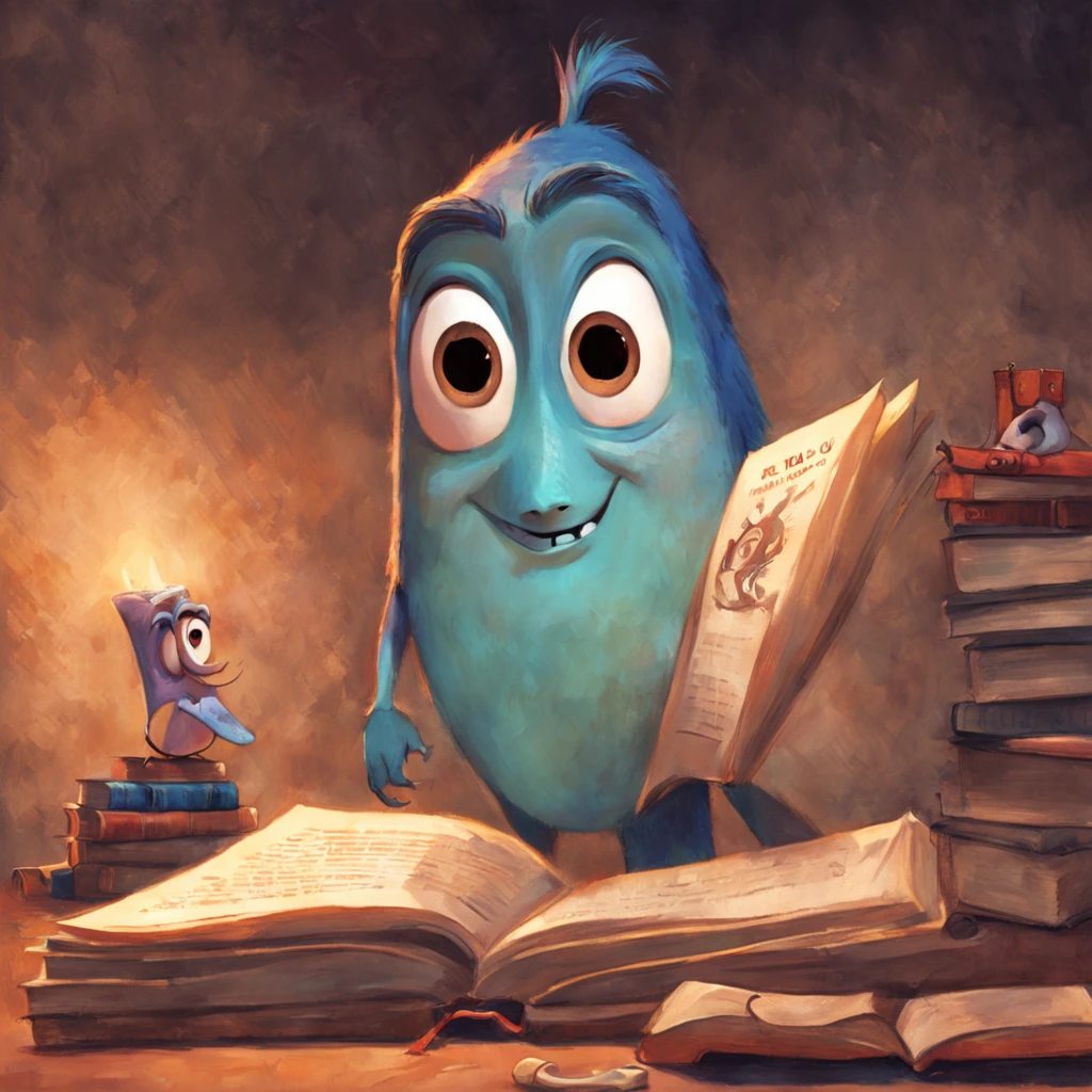 um homem lendo um livro, ::style pixar cartoon