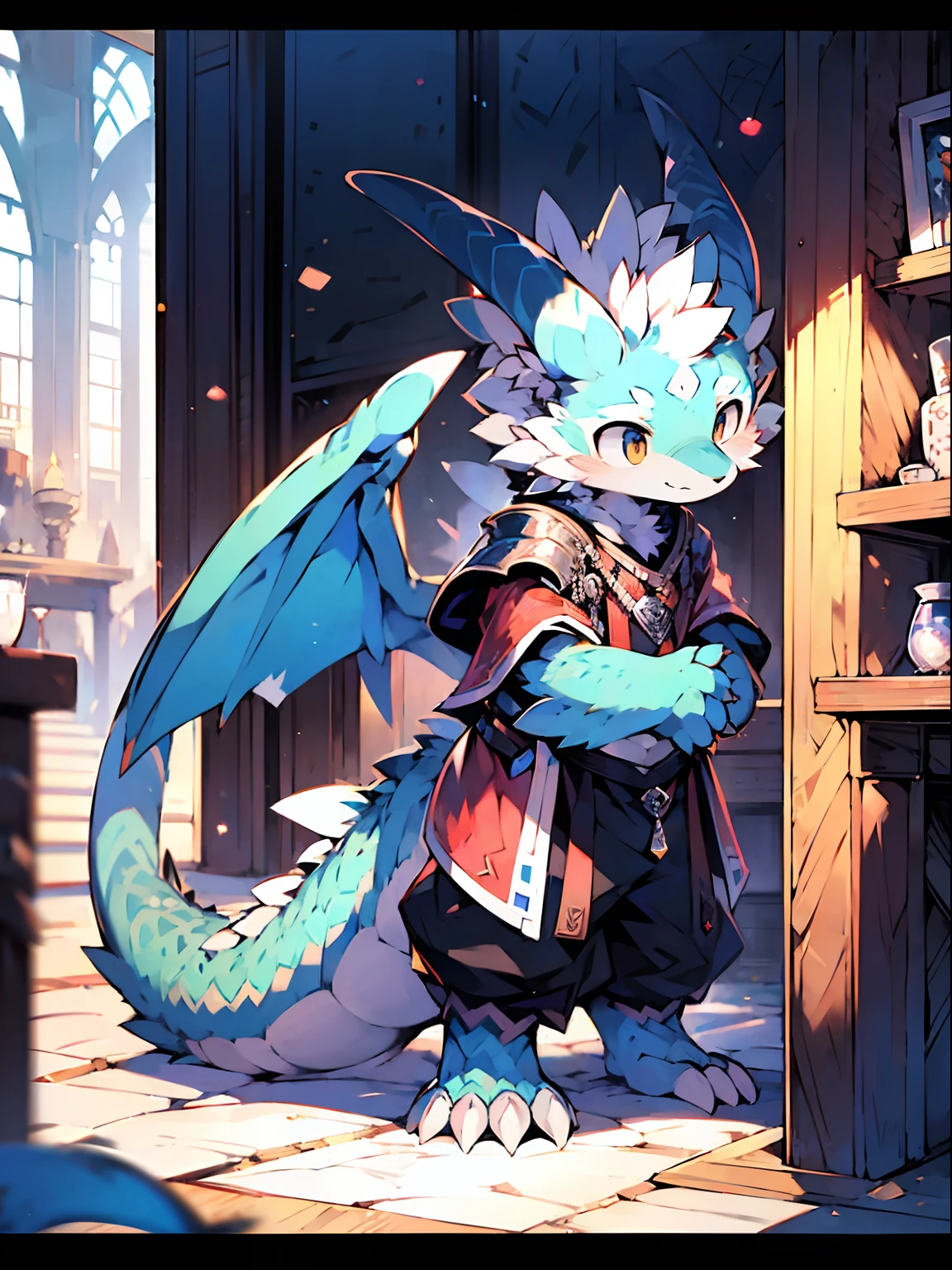 Confident young male dragon cub knight stands proudly in the medieval throne room. He has red scales, A long tail, The wings folded on his back, Wearing shiny silver armor,It is decorated with flames. The dragon holds the sword with both claws,The sword points down, preparing to fight. A tapestry with a fiery red badge hangs on the stone wall behind him. He has intense, When he guards the empty throne,A brave look on his face. Digital artwork with cinematic lighting.A boy,Single
break
anthropology,Furry,feral,(Digital media \(artwork of a\):1.2),(hi,It's nothing,absurd res:1.2),Perfect anatomy,Anatomically correct,Detailed,Detailed face,Detailed eyes,(Realistic fur,Detailed fur:1.25),Detailed background,amazing background.
Break
(author:Puinki \(artist\):1.2),(author:Unreal Land,author:Sumi Kuroi,author:Milk Tiger 1145,author:Morkey,author:Emolga 1,Through the egg sac:1.2),(author:Xia Huaiting:0.8),(by Pino Daeni:0.8),(by Hios Hiru:0.8),(by Chunie:0.8).