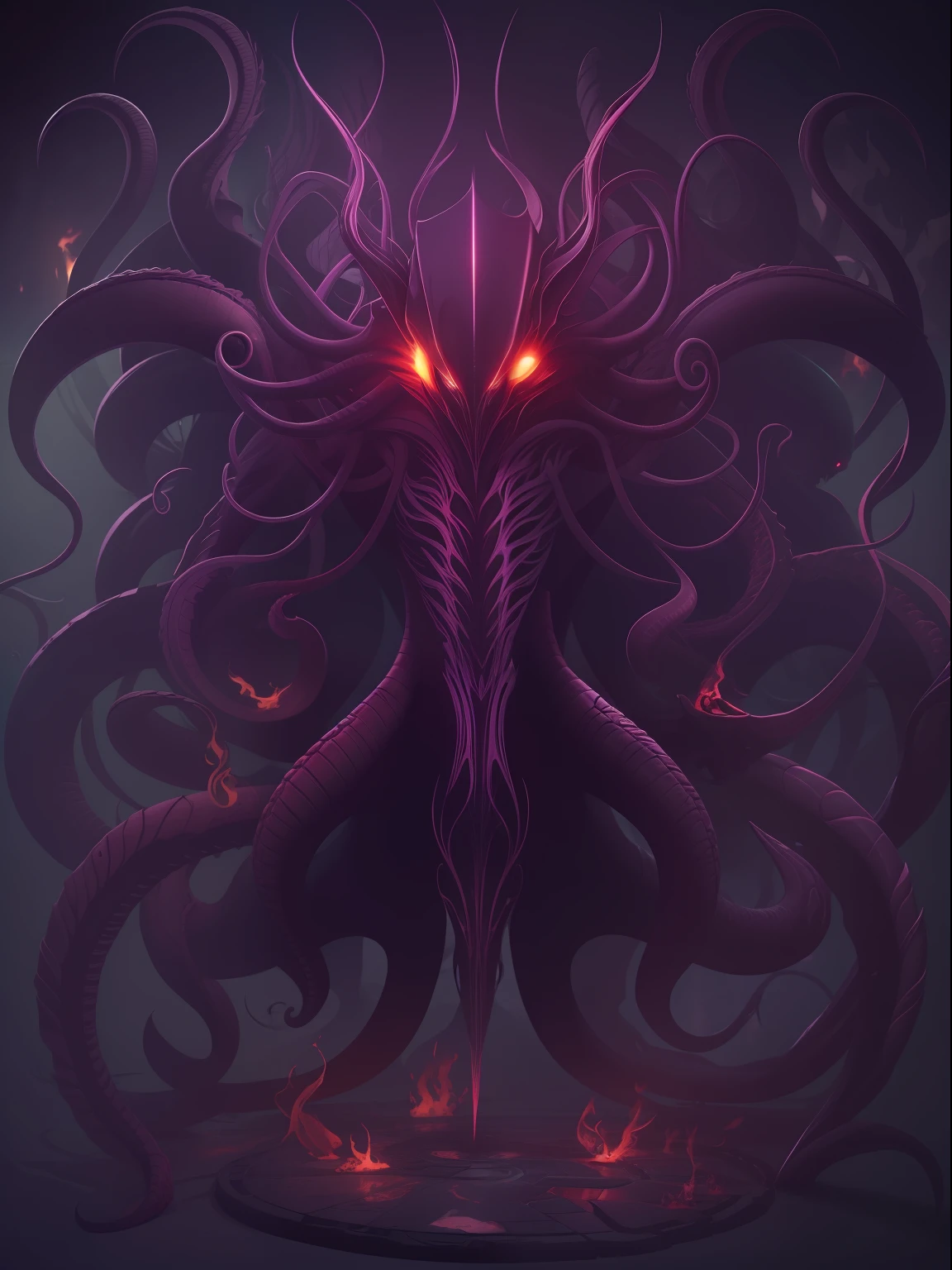 （Full body like，Extremely detailed Cg Unity 8K wallpaper,Masterpiece, Best quality, Ultra-detailed,absurderes），[Alien demons，((siluette))，Twisted body shape，Tentacles，Fire，black shadows]*1.5，Stylistic horror，The style is weird，The style is disgusting