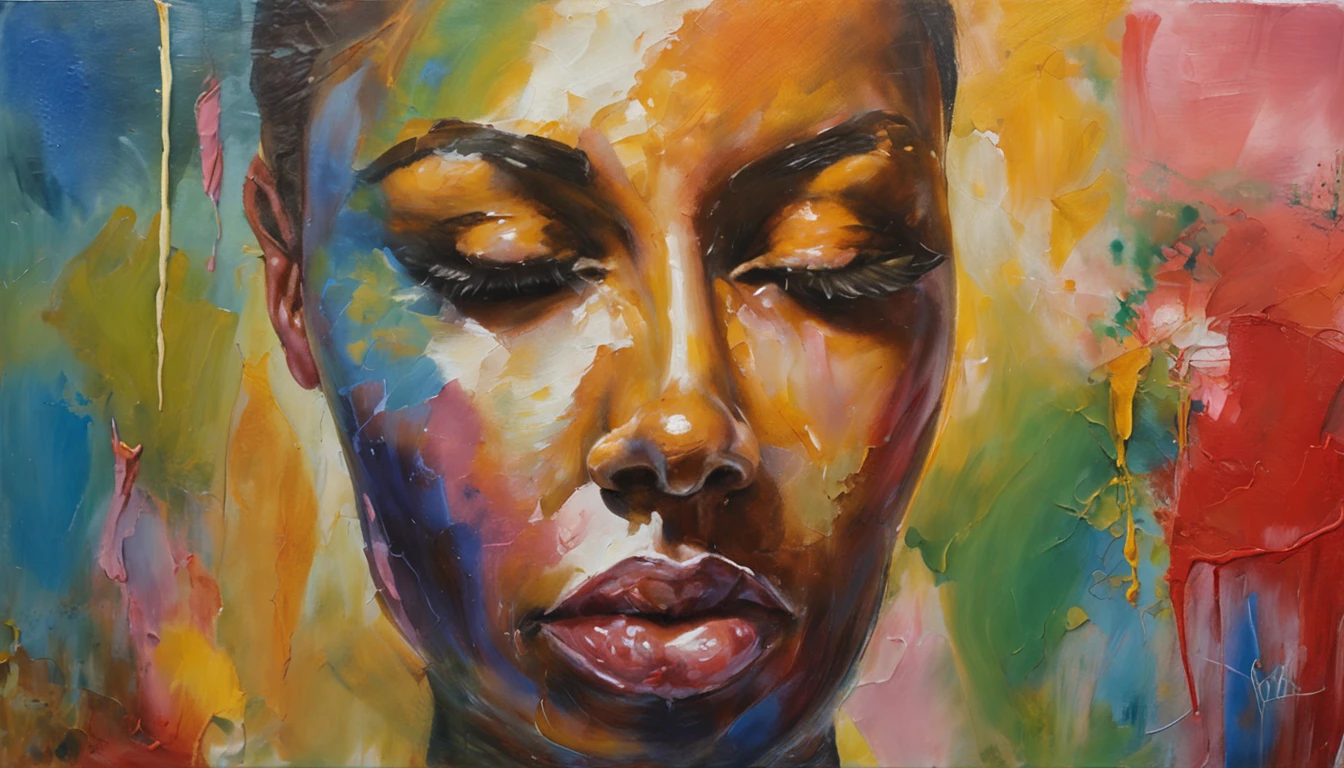 Close-up, ((of a woman with oil running all over her face)), Defronte, hiper-realista, high-gloss liquid, linda mulher, Imagem foto realista, mulher bonita, ultrarrealistas | |, 16k