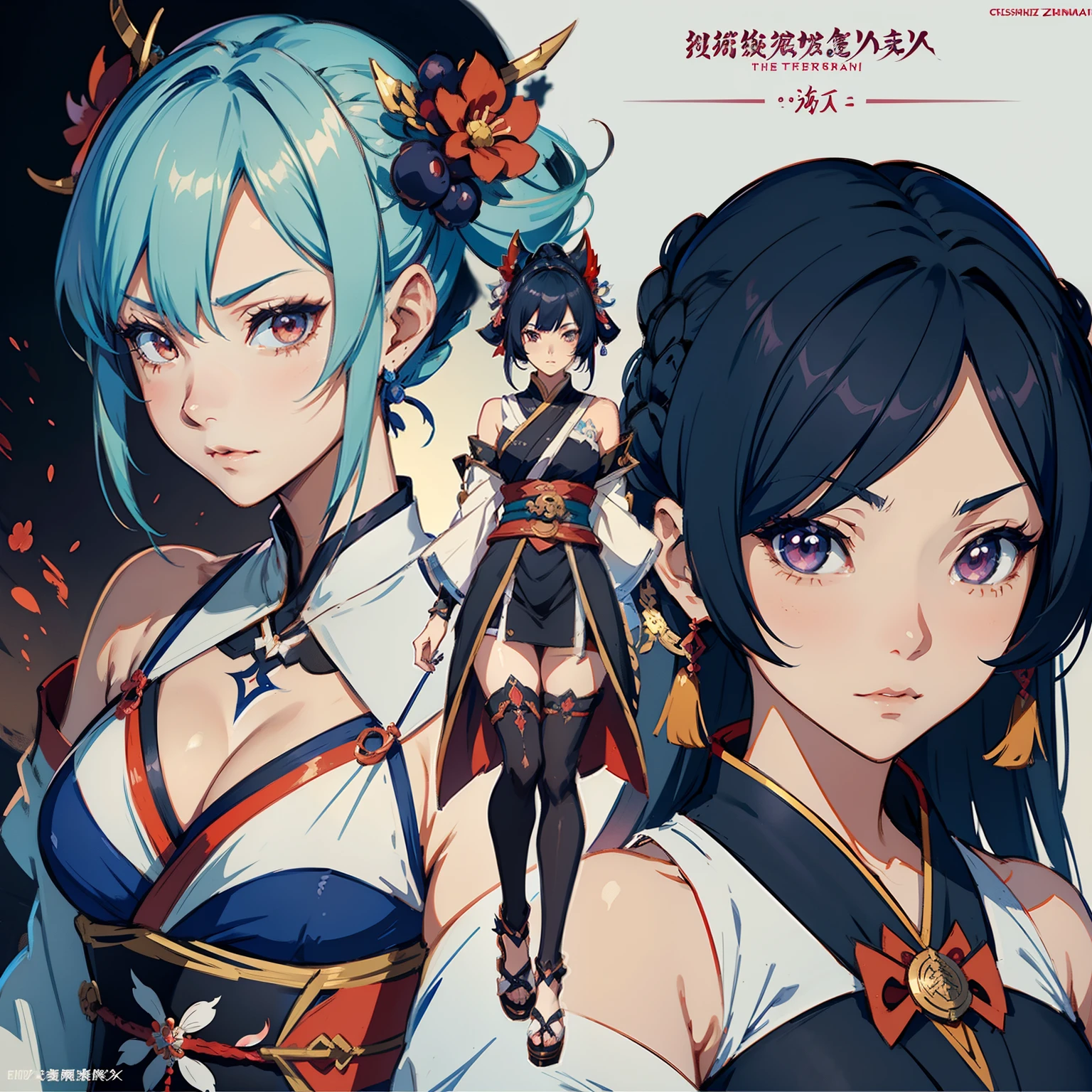 a close up of a person in a dress with different hairs, onmyoji detailed art, cushart krenz, anime character design, onmyoji, anime concept art, cushart kenz, pretty anime character design, anime character reference sheet, [ character design ], ayaka genshin impact, cushart krenz key art feminine, cushart