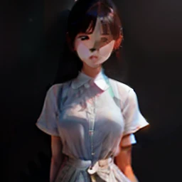 Solo girl, standing in front, transparent white shirt