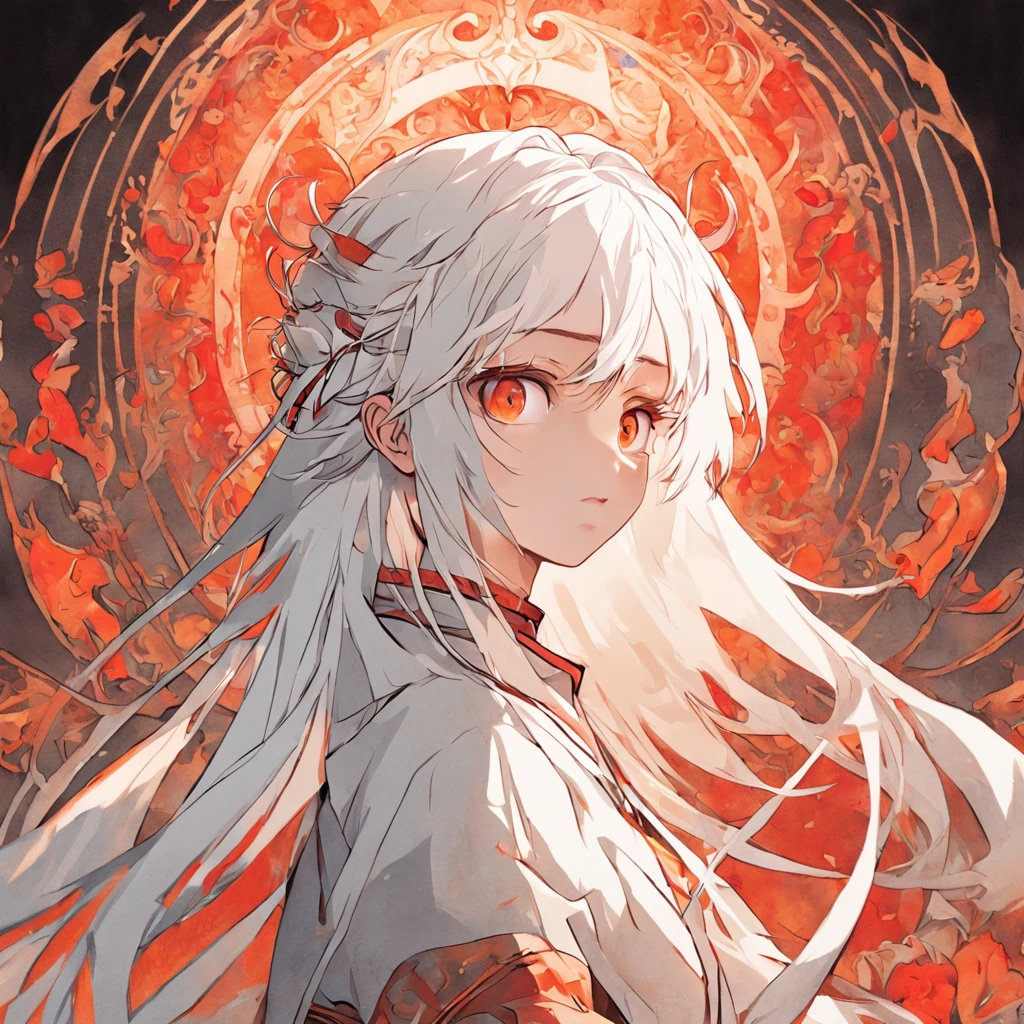 (White background:1.4),(Silhouette of a girl's head, red color eyes, Long white hair, Tarot elements),(Chinese illustration:1.3,paper art:1.3, Quilted paper art:1.2),( reasonable design, Clear lines, High sharpness,Best quality, Very detailed, Masterpiece, movie light effect, 4K )