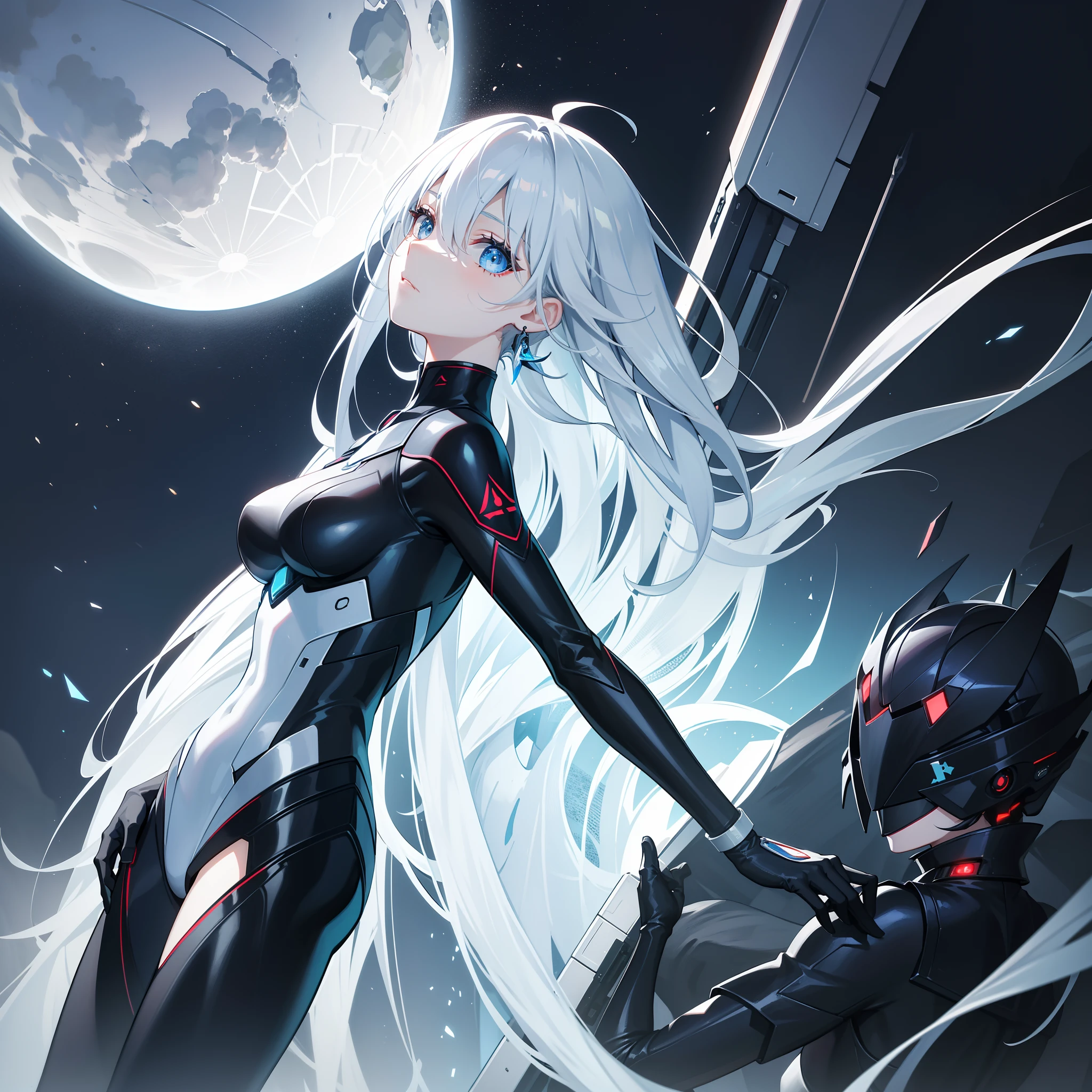 In the quadratic dimension of the future world，A mysterious girl wears a futuristic school uniform，Impressive。She has short hair，The color is silvery-white，Exudes a futuristic metallic feel。Her eyes were an amber yellow like electric flint，Like the pupils of a beast，It reveals a sharpness and indifference。

Her school uniform is a black and high-tech suit，Made of light fiber material，It emits faint fluorescence。The whole outfit has a tight design，Highlights her slender and toned figure。The shoulders and waist are decorated with golden lines，It is as if the flowing current is embodying abundant energy。

She wears black boots and gloves，There is a subtle touch device on the glove，This allows her to operate futuristic technology devices conveniently。She wears an earring made of rubies，A faint red glow，Symbolizes her status as an assassin。

The girl's expression was full of indifference and determination，The eyes reveal coldness and confidence。She holds a retractable weapon of futuristic technology，Prepare for a dive mission。Her movements are swift and precise，Like a cheetah silently crossing in the night。

Her environment is the roof of a futuristic city，The night view of the city spills behind it，lights shining。She is surrounded by towering skyscrapers and intricate skylines，The city is shrouded in an atmosphere of sinister and chaos。

In the battle scenes, she showed extraordinary martial arts and instantly unstoppable ability。She was like a night wind，With excellent fighting skills and keen insight，Quickly destroy targets in the dark。Her figure flickered，It's like a shooting star in the night sky，No one could easily resist her attack。

In this world of futuristic technology，The girl was an excellent assassin，Steering the weapons and technologies of the future，It has a mission to protect justice and order。She is a shadow in the darkness，With the determination to complete the task as quickly as possible and protect yourself，She is destined to shine in this futuristic