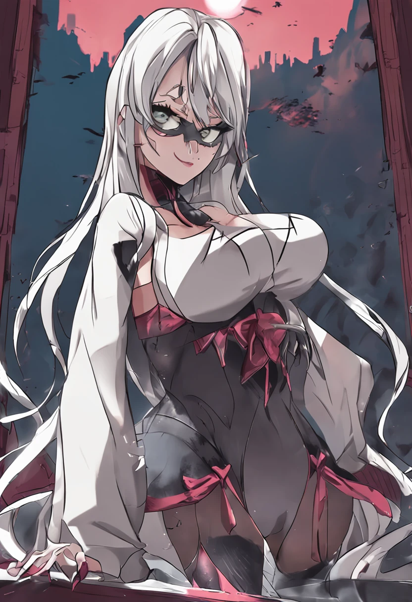 whaite hair,shinigami,a beauty girl,Poor milk,scyscraper,Lori huge breasts cleavage