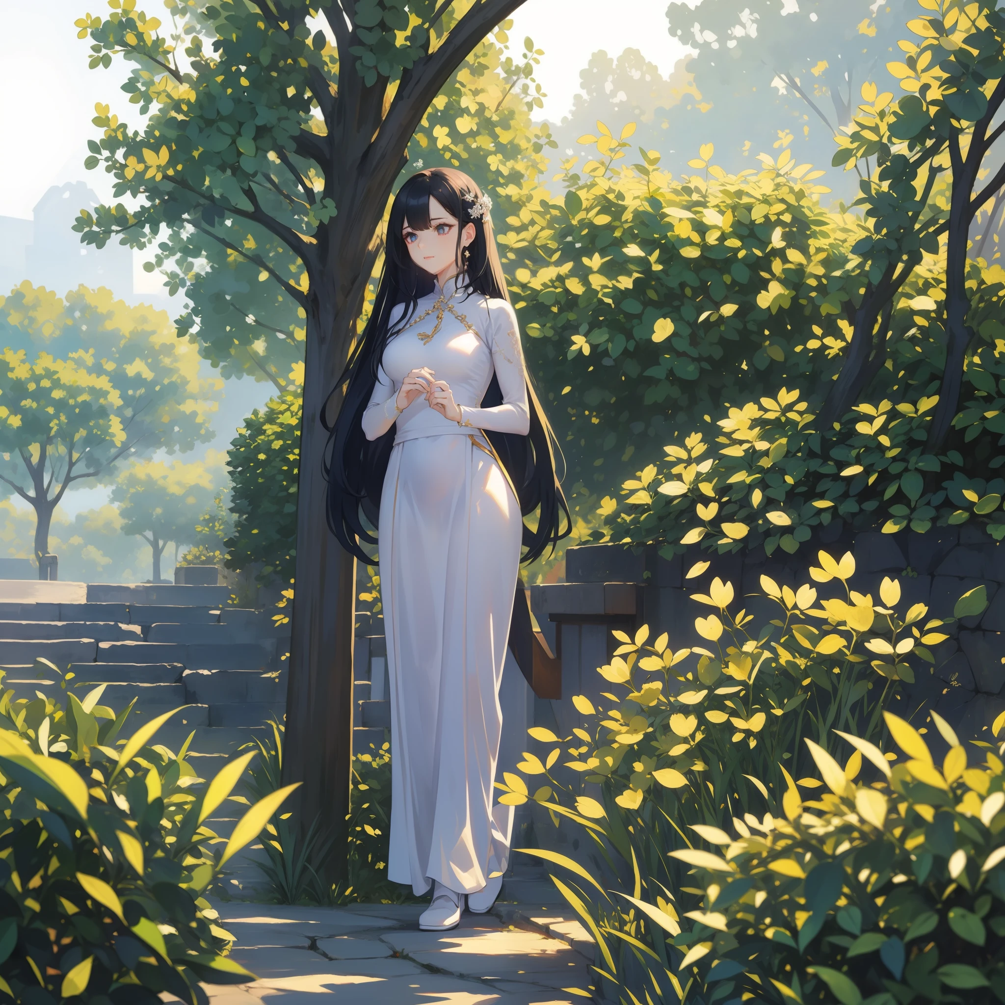 garments:Woman in blue Ao Dai:1.8,action:1.6,dynamic angle,ground-level shot,full body shot,medium shot,accessory:shell necklace,The hair:Long Black Hair:1.2,make - up:natural, Glowing skin,Wearing sweat, BEReaction:relax、Free-spirited、 The location:Landscape of Vietnam:1.1,Lantern sink:1.1,4K, (Raw photo: 1.2), (Realism: 1.4), (masutepiece: 1.3), (exquisite detailing: 1.2), Delicate and beautiful details, (Eye Detail), (Facial Detailed), (Highest Quality) :1.4), (Hyper-Resolution: 1.2), cinematric light, (very detailed illustration), (Best Quality, Super Resolution, depth of fields, Wide light, natural shadows