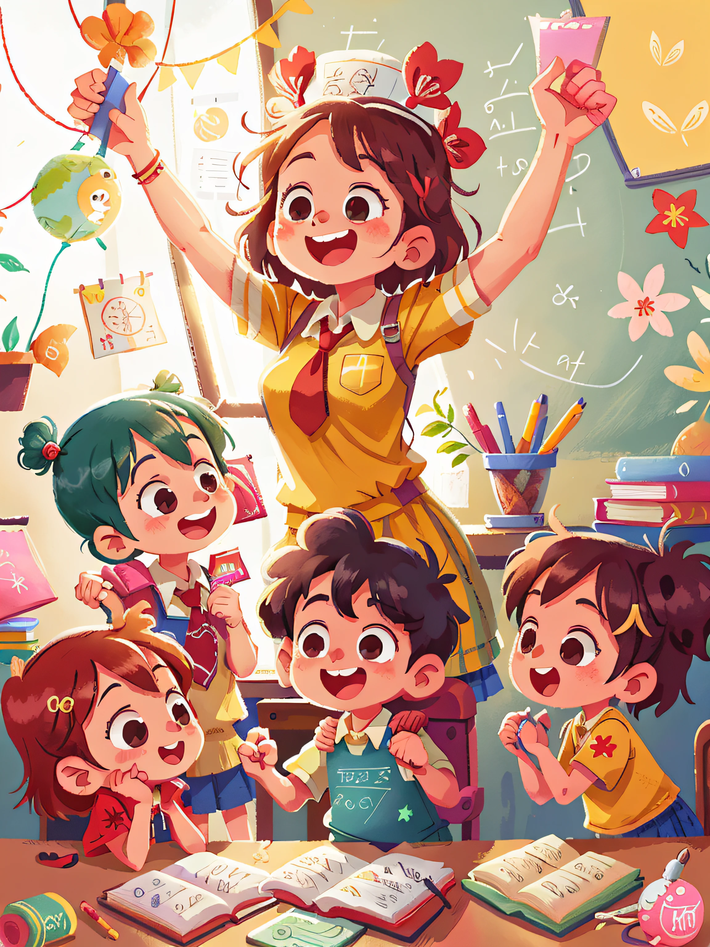 happy teacher, happy kids, classroom