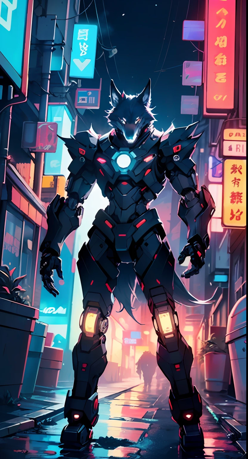 (((A mechanical wolf,cyborg wolf,cyborg-wolf,animal,Mech4nim4lAI [lobo :robot:.5]))) ,

(dynamic pose:1.0),solo focus,centered,scale to fit dimensions,Rule of thirds,

outdoors,((night view)),(very pretty city neon synthwave,cyberpunk night street Background:1.5,dark sky,thick clouds),future vehicles,((neon lights)),thick clouds,(cyberpunk style,neon lights, (synthwave theme background), lonely street),(((detailed background:1.25))),

(best quality),(high resolution),(sharp focus),(ultra detailed),(extremely detailed),(extremely high quality artwork),8k_wallpaper,(extremely detailed CG 8k),(very fine 8K CG),((hyper super ultra detailed perfect piece)),flawless,(((masterpiece))),illustration,vibrant colors,(intricate),High contrast,Selective lighting,Double exposure,HDR (High Dynamic Range),Post-processing,Background blur,