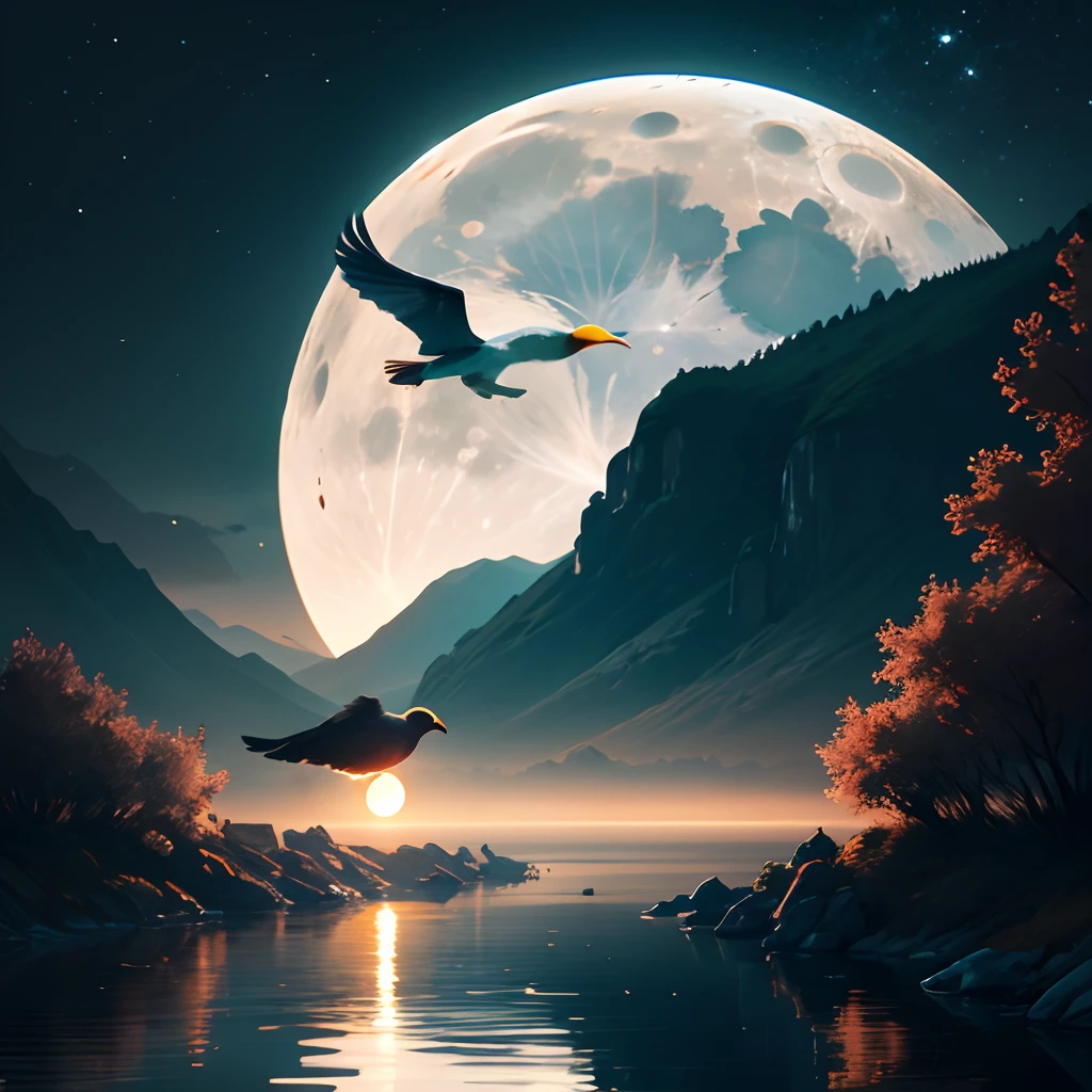Moon Water River Birds