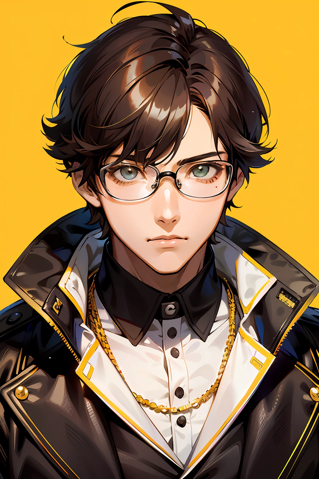 Anime boy with glasses and black shirt, Detailed digital anime art, detailed anime character art, Key anime art, Smooth anime CG art, crisp clear rpg portrait, persona art style, persona 5 art style wlop, high quality portrait, Guviz-style artwork, anime character portrait, Makoto Shinkai ( apex legends ), detailed character portrait