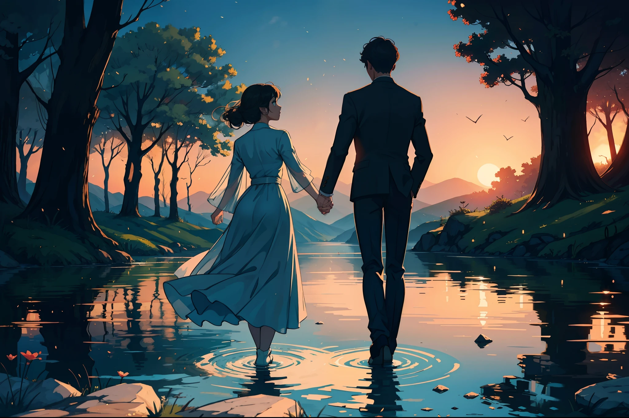 "A mesmerizing love story unfolds in a breathtaking setting, featuring an exquisite blend of emotions, tender moments, and passion. A perfect harmony of light and shadow brings out the depth and intensity of the scene. With a romantic atmosphere, soft hues, and dreamlike landscapes, evoke a sense of enchantment and longing. Let the characters' expressions and gestures convey the captivating narrative, as they embark on a journey filled with love, tenderness, and a touch of mystery."