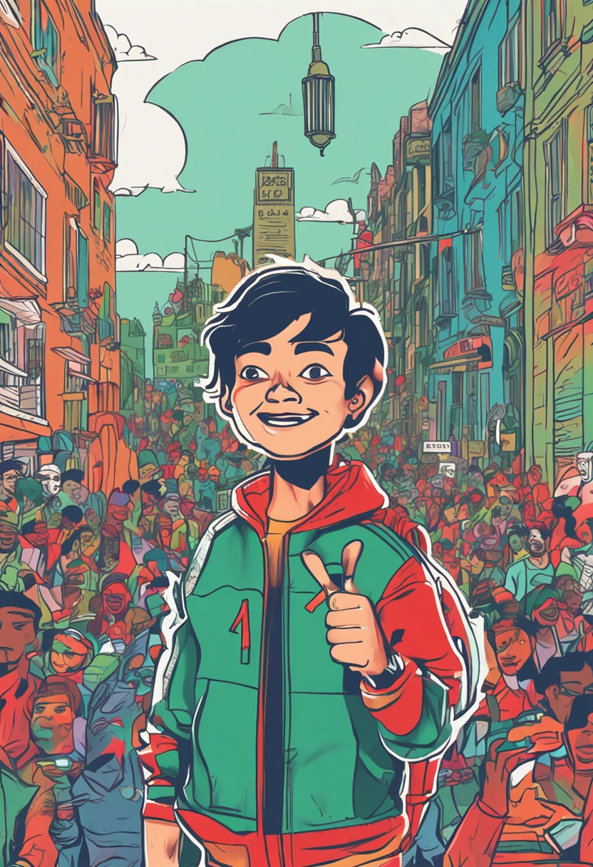 criar um personagem no estilo 2d com as cores verde amaralo azul e vermelho