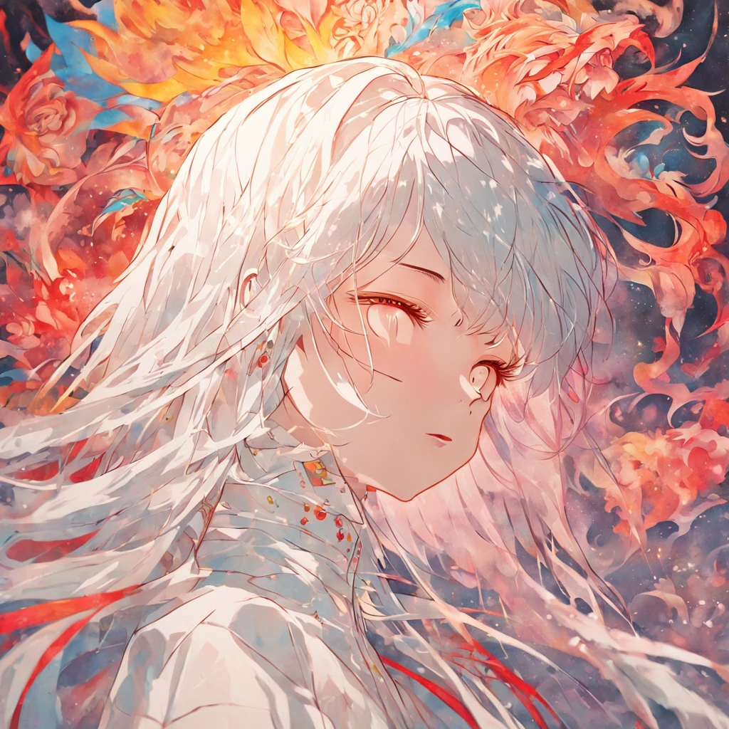 (White background:1.4),(Silhouette of a girl's head, Eyes closed, colorfull long hair, Oriental elements),(Chinese illustration:1.3,paper art:1.3, Quilted paper art:1.2),( reasonable design, Clear lines, High sharpness,Best quality, Very detailed, Masterpiece, movie light effect, 4K )