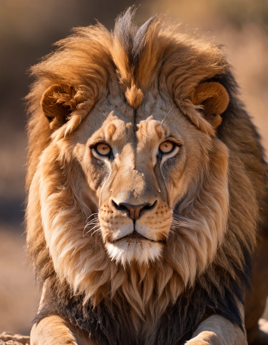 "Lion with mane on fire, magical lion, the hairs swaying in the wind, lion made of flames on top of a large stone in a mysterious and magical savannah".