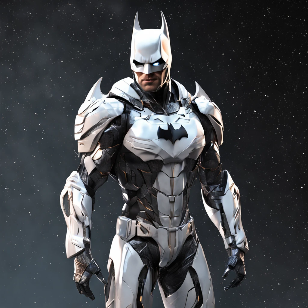 spectacular, Master parts, :The realistic White Batman focuses on the advanced cybernetic suit Orba Prima, high high quality ::n_Style drawing, Low-quality defects,