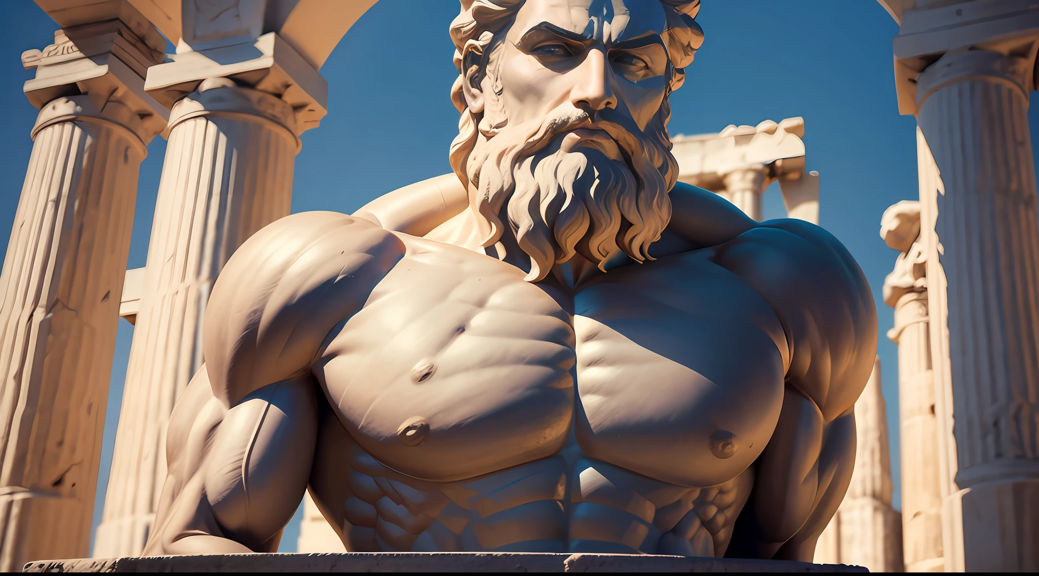 (masterpiece,High quality,Top quality,super detail, best quality ,)1 man,adult,muscle,ancient Greece,greek roman,god,thunder,white beard,white hair,hd,facial details,skin details,full body,