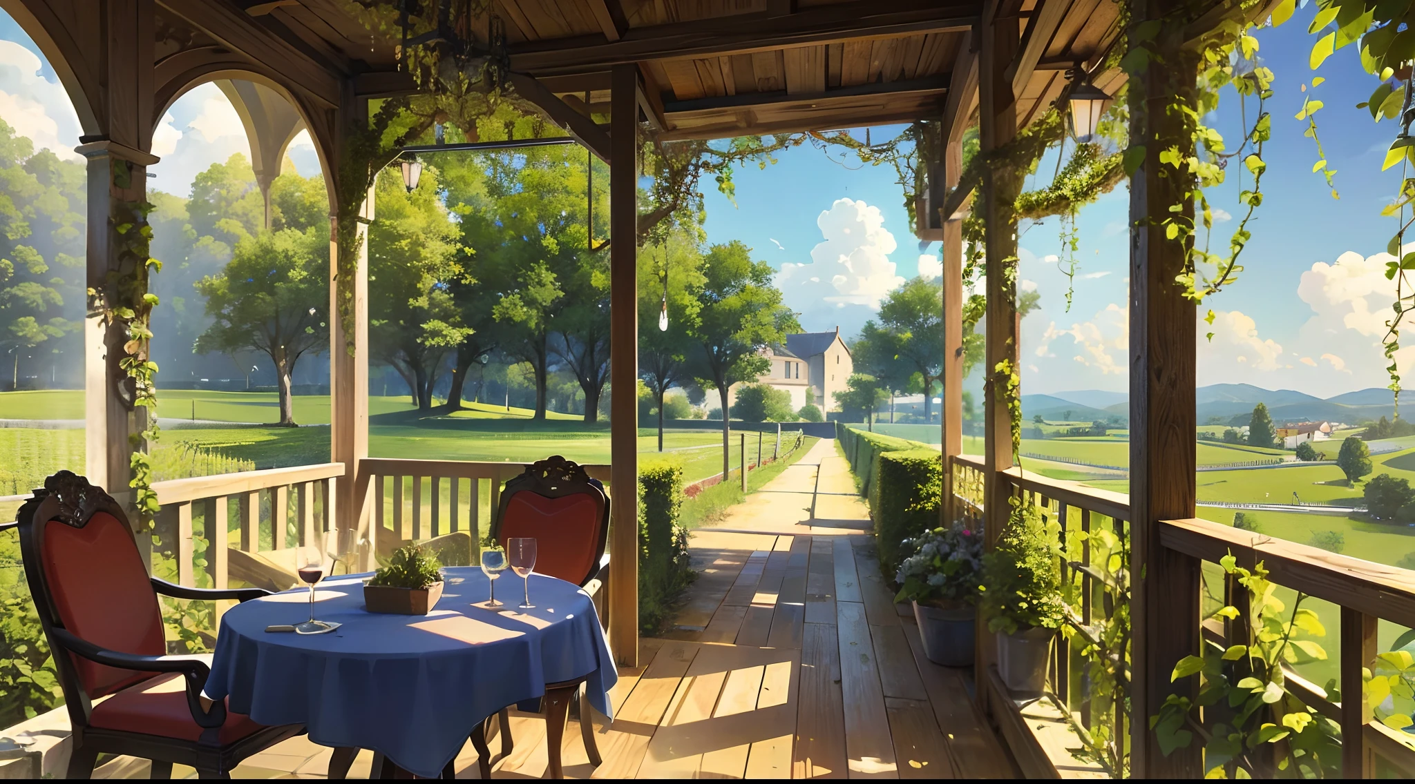 A tranquil French vineyard getaway,Escape to a virtual vineyard in the French countryside. Unreal Engine delivers ultra-realistic beauty with vibrant colors and cinematic lighting. Engaged in winemaking, Explore the lush vines, Savor the rural charm of French culture. --auto