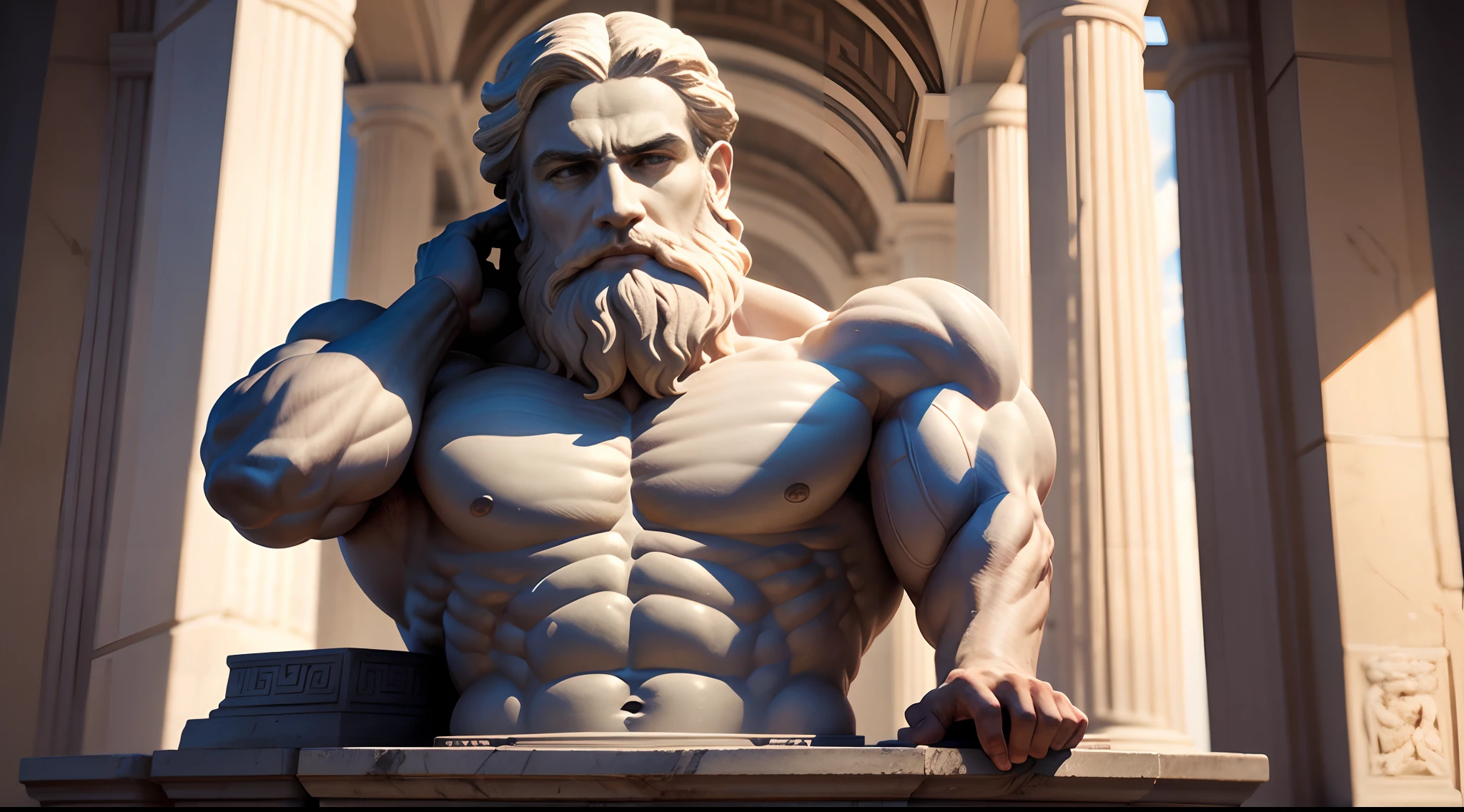 Greek Statue Of A Stoic Philosopher, Muscles, With Beard, 4k, 16x9