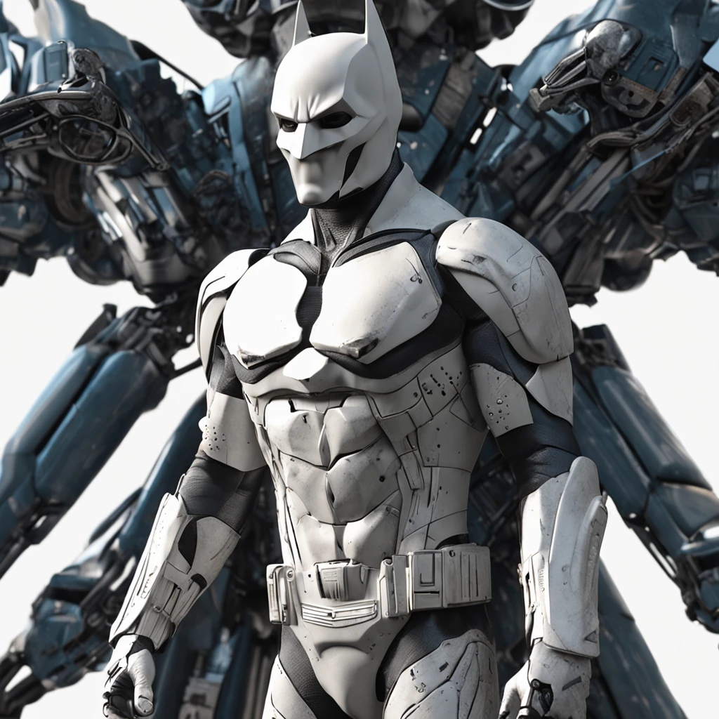 spectacular, Master parts, :The realistic White Batman focuses on the advanced cybernetic suit Orba Prima, high high quality ::n_Style drawing, Low-quality defects,