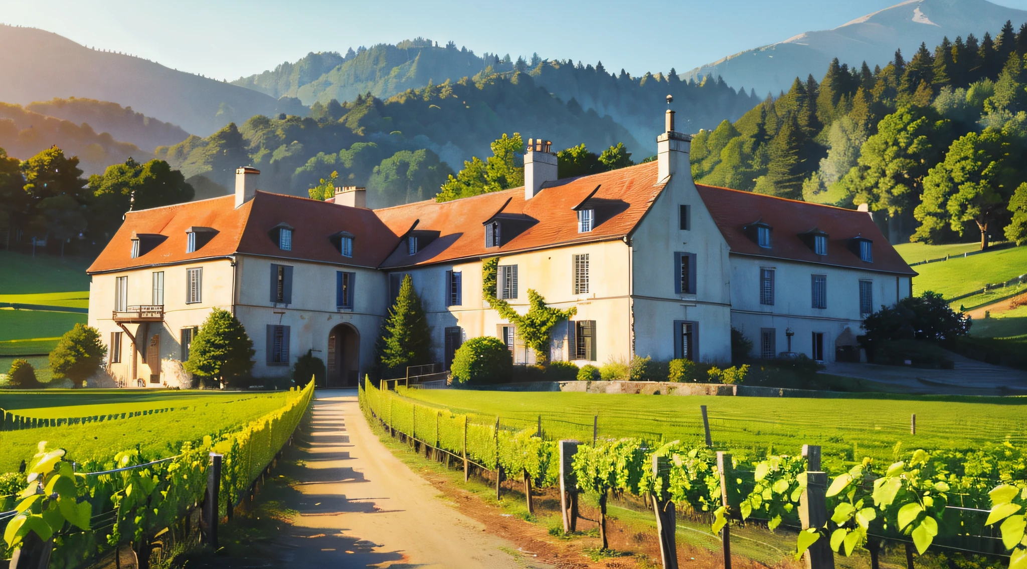 A tranquil French vineyard getaway,Escape to a virtual vineyard in the French countryside. Unreal Engine delivers ultra-realistic beauty with vibrant colors and cinematic lighting. Engaged in winemaking, Explore the lush vines, Savor the rural charm of French culture. --auto