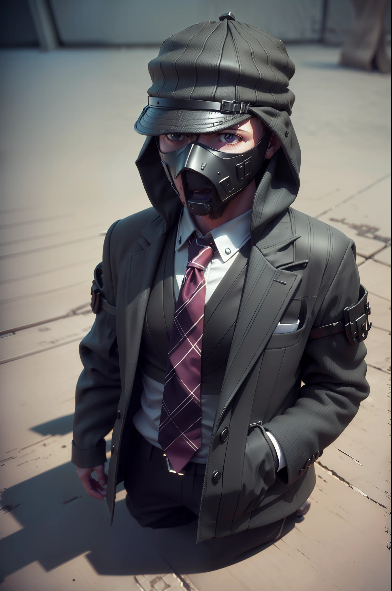 there is a small toy of a man wearing a tie and a hat, dark hat, twisted god with no face, ( ( ( ( 3 d render ) ) ) ), inspired by Alfred Freddy Krupa, with a weird hood, halfbody headshot, detailed unblurred face, unknown artstyle, faceless people dark, character with a hat, dark themed