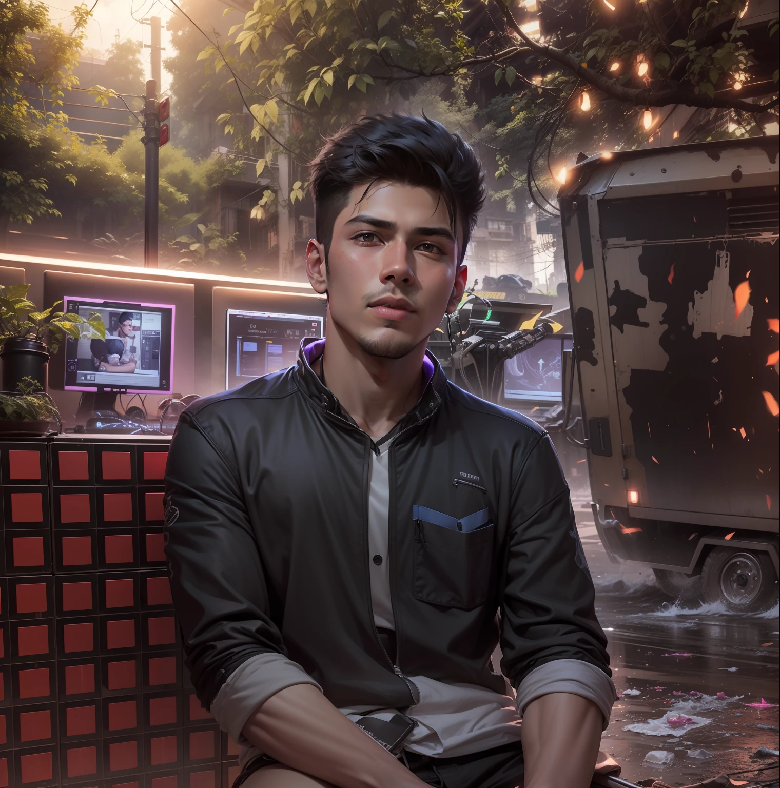 Change background ciberpunk handsome boy