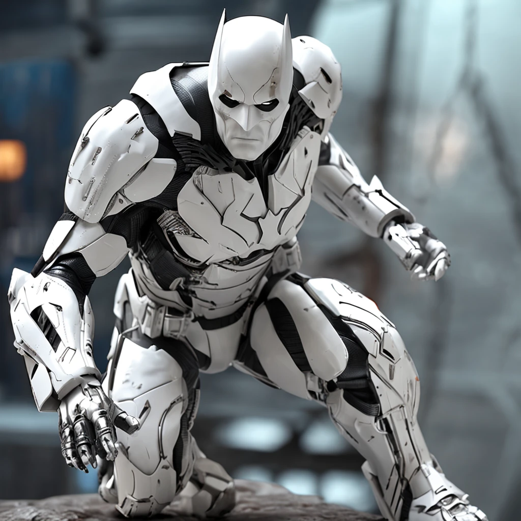 spectacular, Master parts, :The realistic White Batman focuses on the advanced cybernetic suit Orba Prima, high high quality ::n_Style drawing, Low-quality defects,