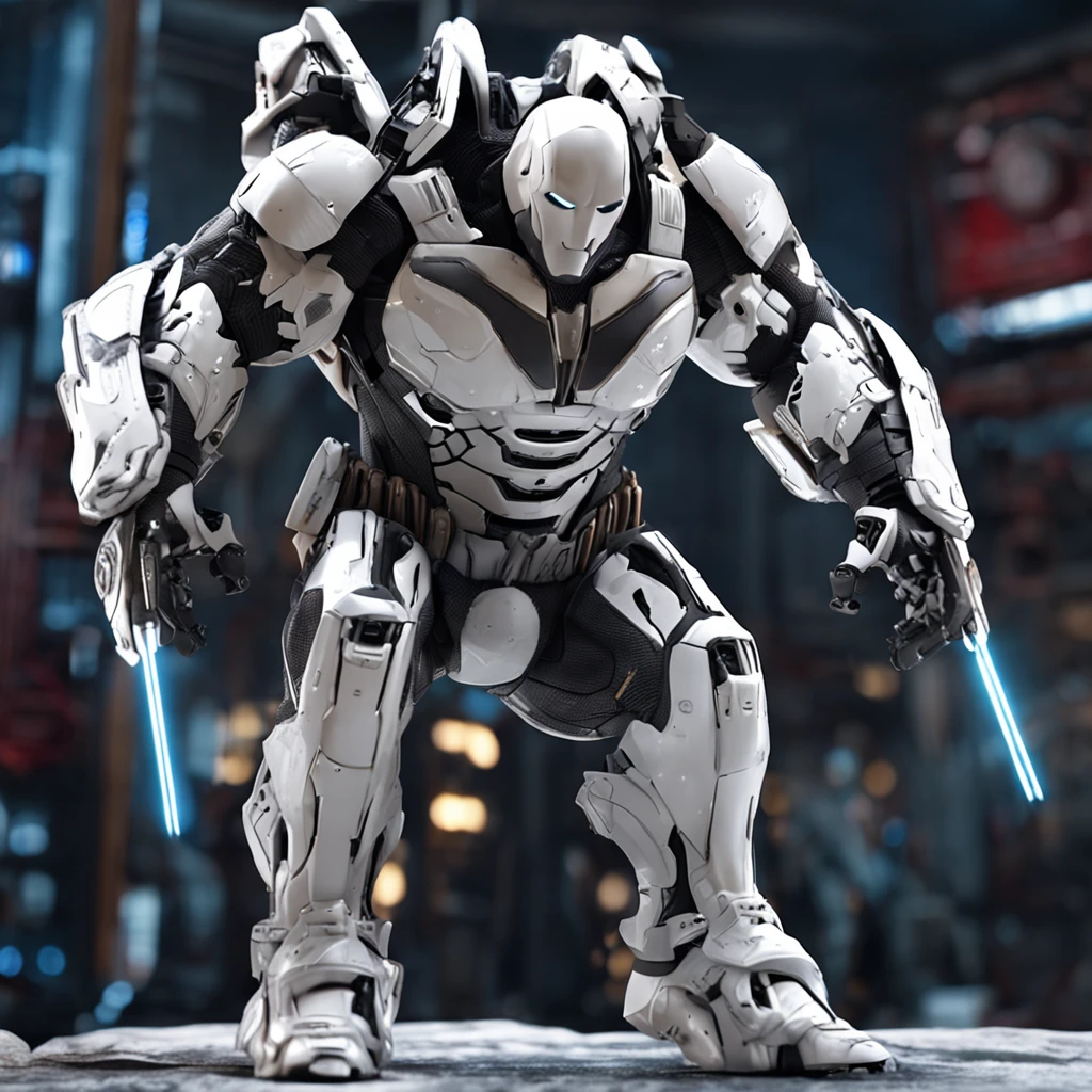 spectacular, Master parts, :The realistic White Batman focuses on the advanced cybernetic suit Orba Prima, high high quality ::n_Style drawing, Low-quality defects,