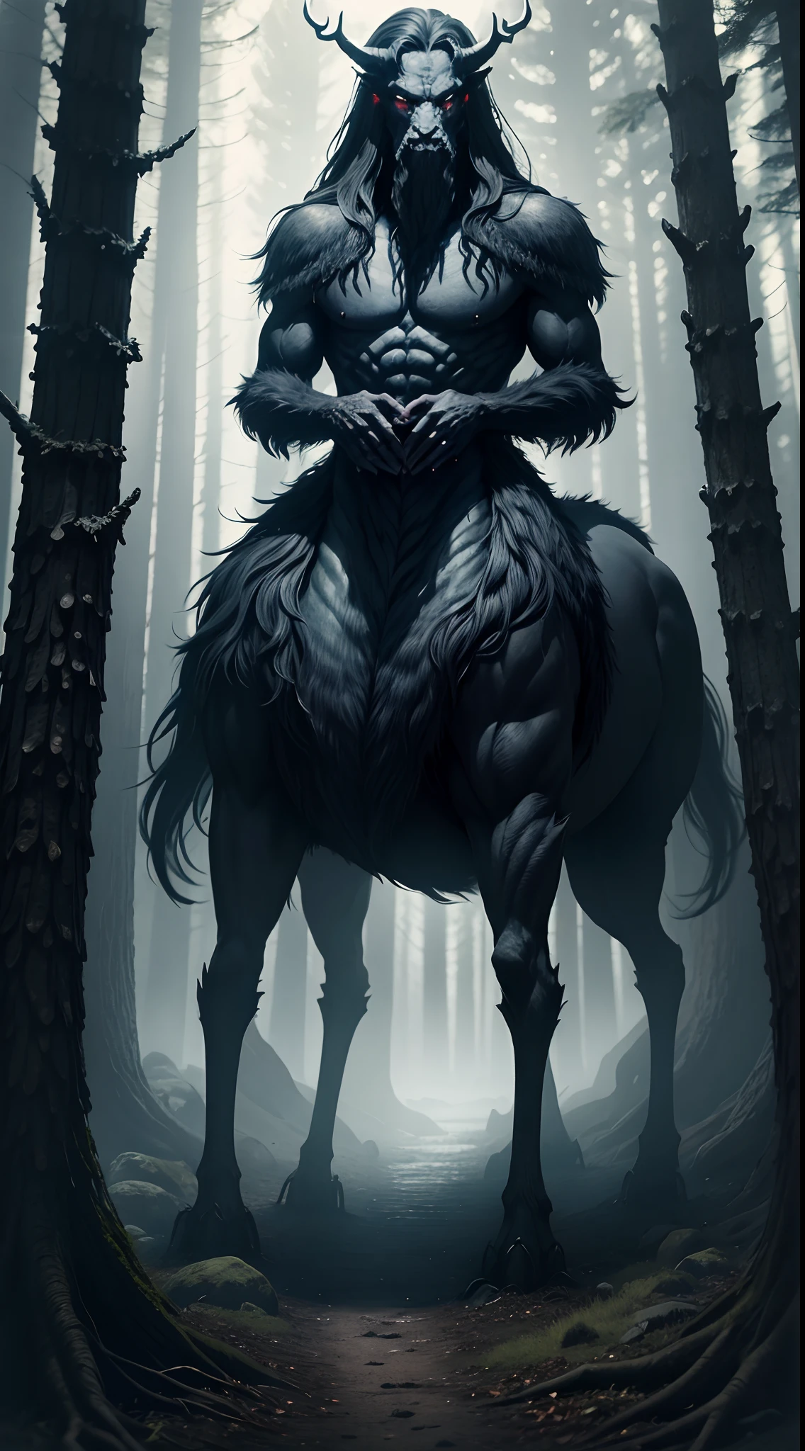 Dark Nordic forest,A mythical creature lurks. --auto