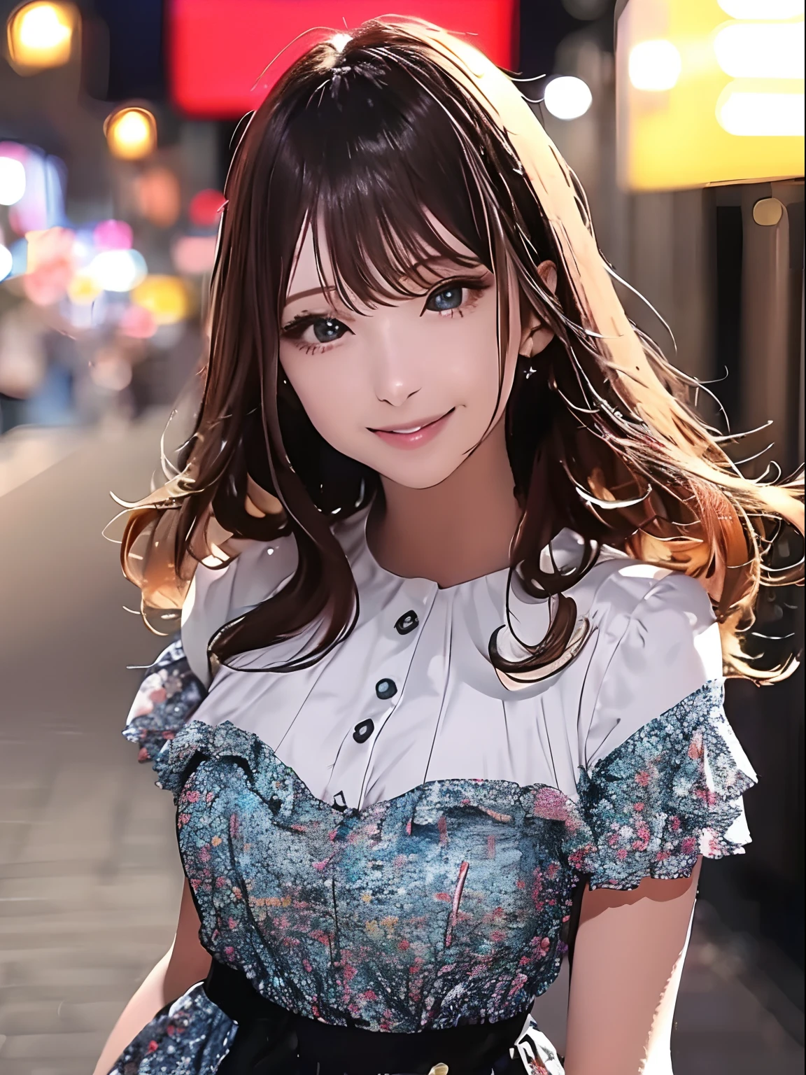 (max resolution: 1.2), 1girl, (Detailed eyes and skin), (detailed facial features), nffsw, 8K resolution, Perfect Style, Beautiful face, Anatomically correct, Highly detailed face and skin texture, Detailed eyes, Black eyes, Double eyelids, Glossy skin, absurderes, Ayana_taniguchi, 
break 
(cowboy shot:1.3)), (she is in hakodate:1.3), (see the night view:1.3), (fantastic city night view:1.3), 
break 
(Fit and flare dress:1.4),
break,
smile, Cinematic Light,