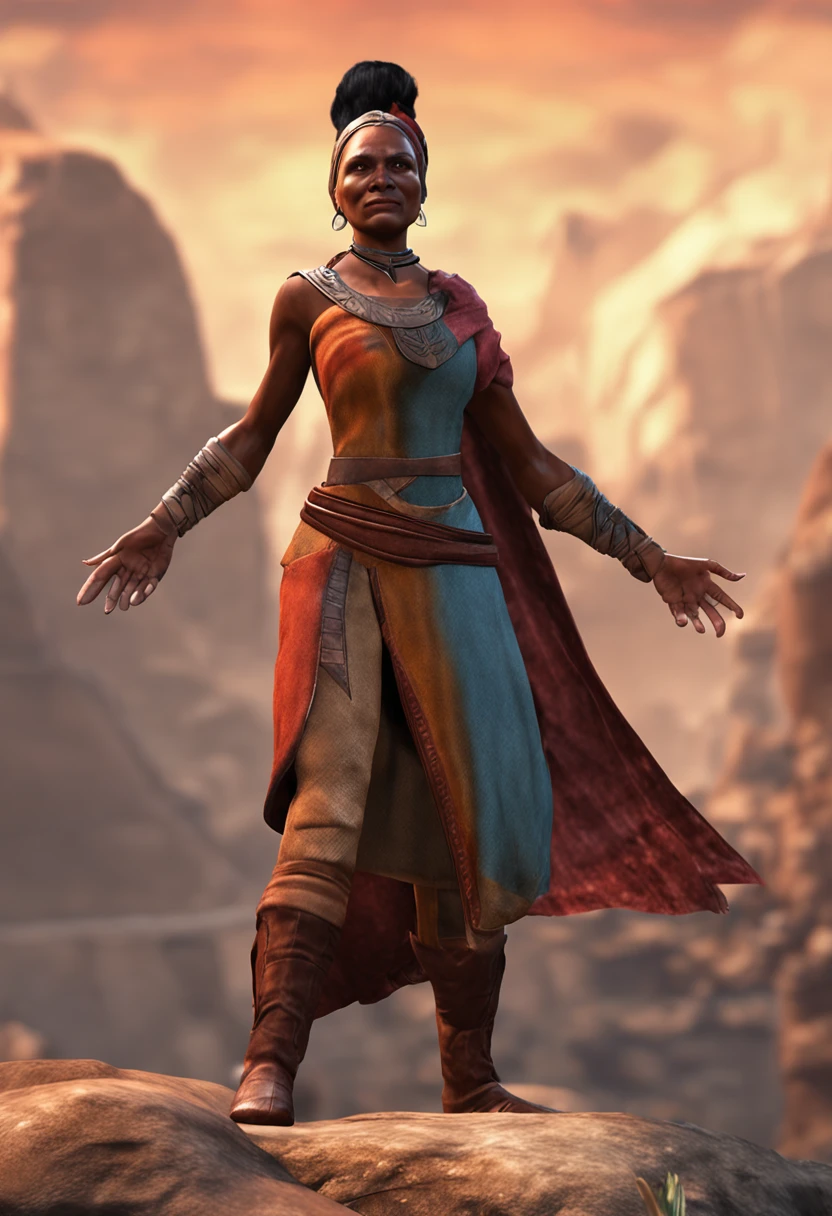 Elders scrolls Video Game Series, Redguard woman, african american woman, dynamic pose, action pose, placed in elder scrolls world