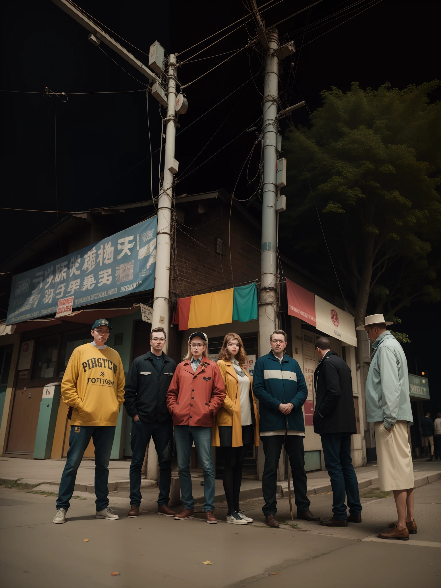vintage vibe,street photography,retro color grading,7 person