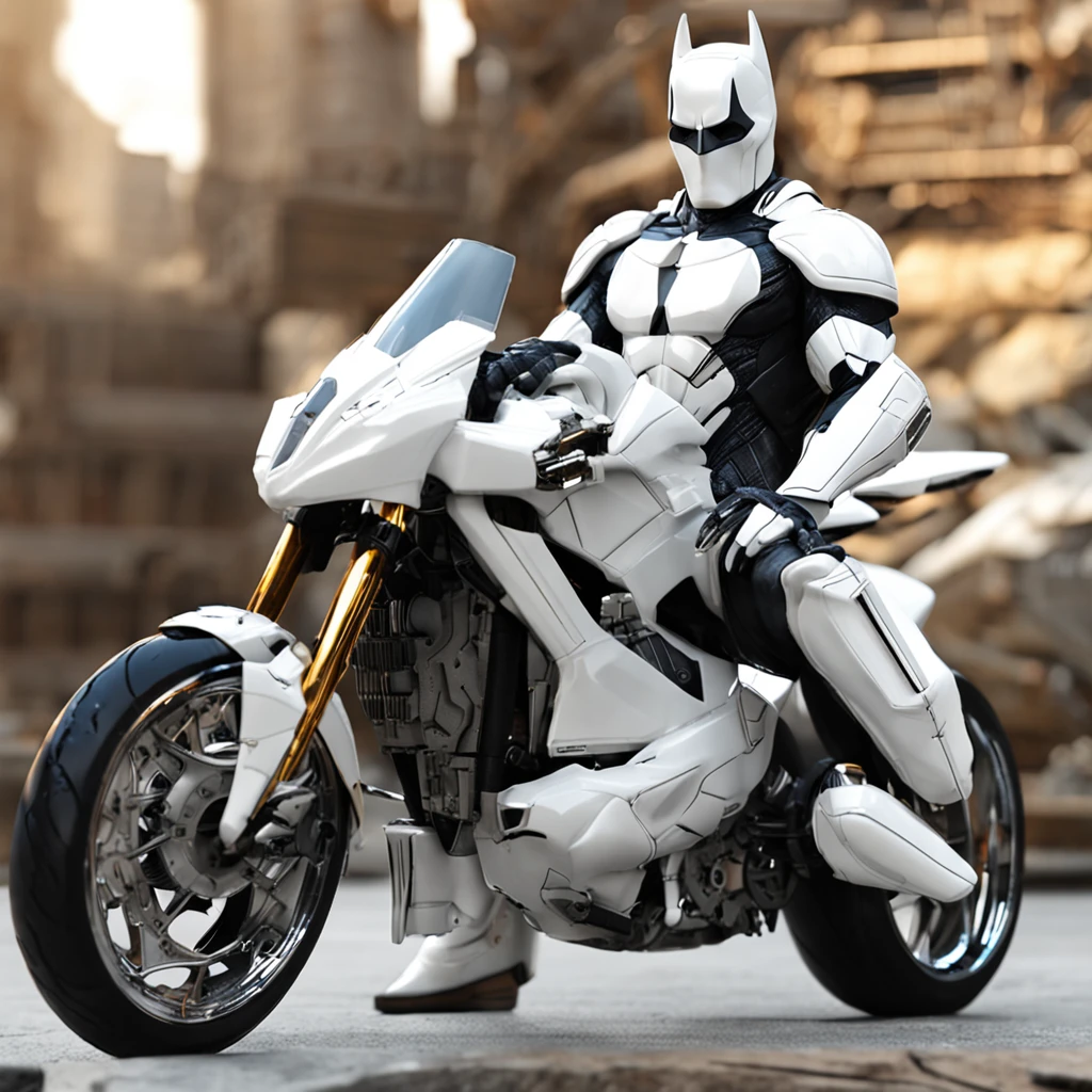 spectacular, Master parts, :The realistic White Batman focuses on the advanced cybernetic suit Orba Prima, high high quality ::n_Style drawing, Low-quality defects,