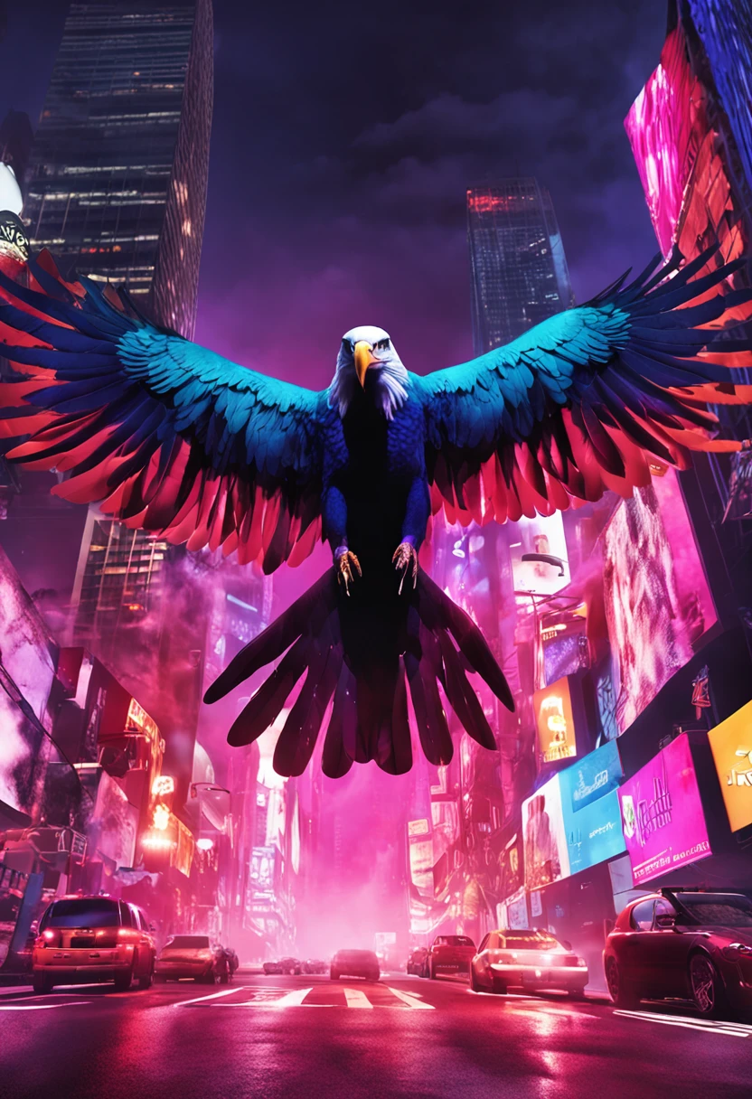 Description:
The album cover portrays a dynamic and captivating scene that perfectly captures the essence of trap music.
Background:
The backdrop is a smoky, urban environment with a hint of mystery and excitement. The smoke swirls and dances in the air, creating a sense of movement and energy. The cityscape is illuminated by neon lights, casting a vibrant array of colors onto the scene. The cinematic lights paint the surroundings in shades of electric blue, fiery red, and deep purple, adding a dramatic flair to the atmosphere.
Centerpiece:
Dominating the cover is a majestic eagle in mid-flight, its wings outstretched and powerful. The eagle is the symbol of freedom and strength, which resonates with the energy of trap music. Its feathers glisten with an iridescent sheen, reflecting the dynamic lights from the surroundings. The eagle's eyes are intense and focused, capturing the viewer's attention with an almost hypnotic allure.
Composition:
The eagle is positioned in a way that it appears to be descending from the upper part of the cover towards the center. The perspective adds depth and movement to the scene, making it feel as though the eagle is swooping down from above. The contrast between the eagle's fierce presence and the smoky, atmospheric background creates a captivating visual tension.
Typography:
The album title, "Eagle's Descent," is rendered in bold, modern, and edgy typography. The letters seem to shimmer with the same neon colors that illuminate the background, giving the title a sense of dynamism. The artist's name is placed beneath the title, but in a more subdued font to let the eagle and the title shine.
Overall, the cover art for "Eagle's Descent" embodies the synergy between the power of trap music and the freedom symbolized by the eagle, all within the context of a smoky, urban landscape illuminated by cinematic lights.