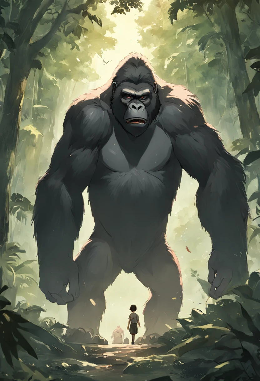 King Kong and beauty,jungles,full bodyesbian,Long-range,of a real,Facial features are carefully depicted,Realistic skin texture,Dark style,depth of fields,high light,Real light,Ray traching,oc rendered,Hyper-realistic,best qualtiy,8K,Works of masters,super-fine,Detailed pubic hair,Correct anatomy,sharp focus on eyes,Bokeh,Facial features are carefully depicted