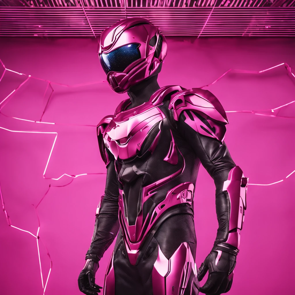 Portrait of futuristic pink Power Ranger from space, fashion, editorial, fotografia editorial, capa de revista, 4k, boneca, intricate details, black studio background, fundo preto, black background ::n_ low quality, full body, face, signature, mark, watermark, text, deformed, deformed eyes, deformed helmet, fundo rosa, pink background