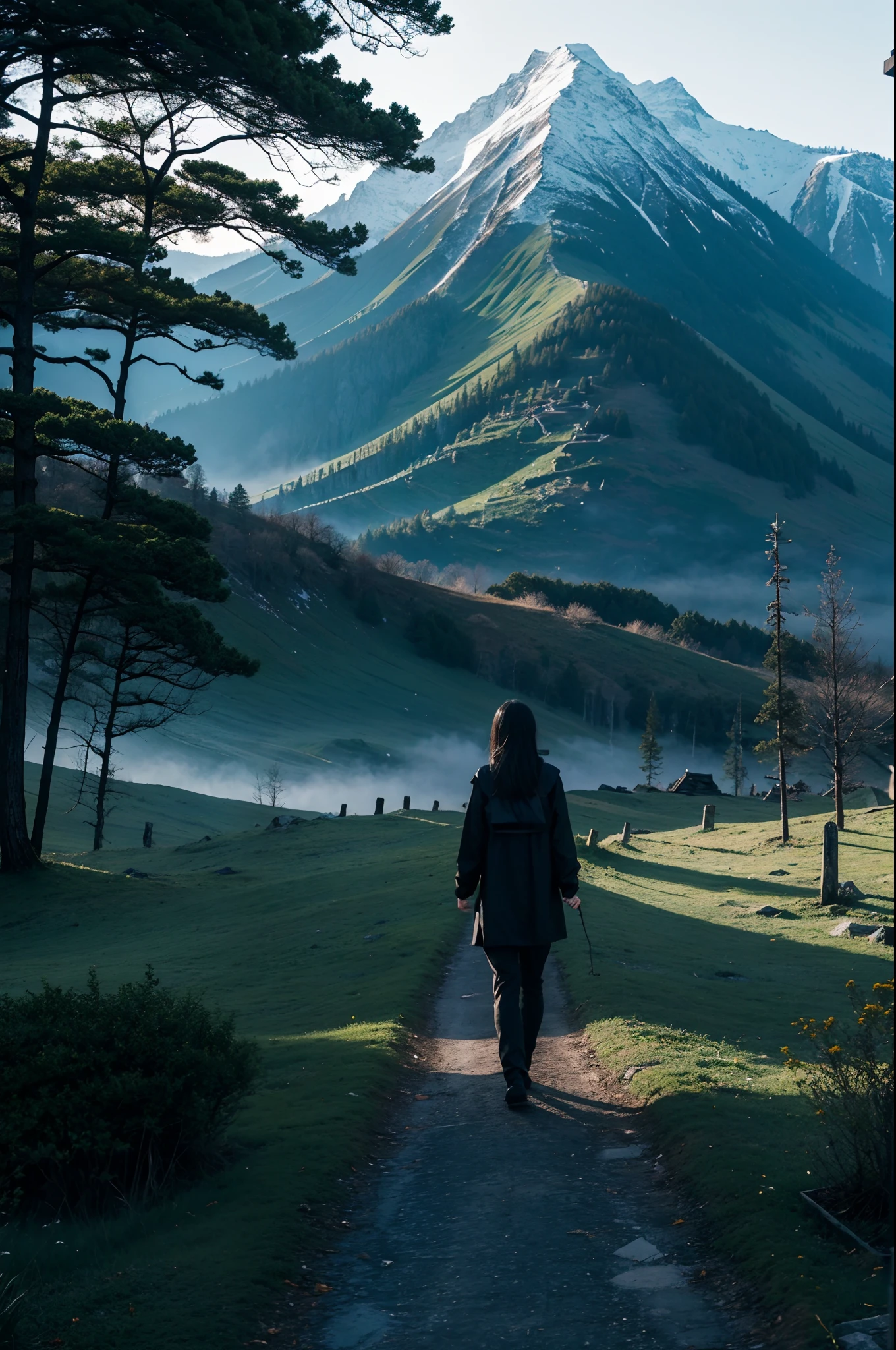 darkly,Solitude,suffocating,path,Far Mountain,Realistis,depressive,超高分辨率