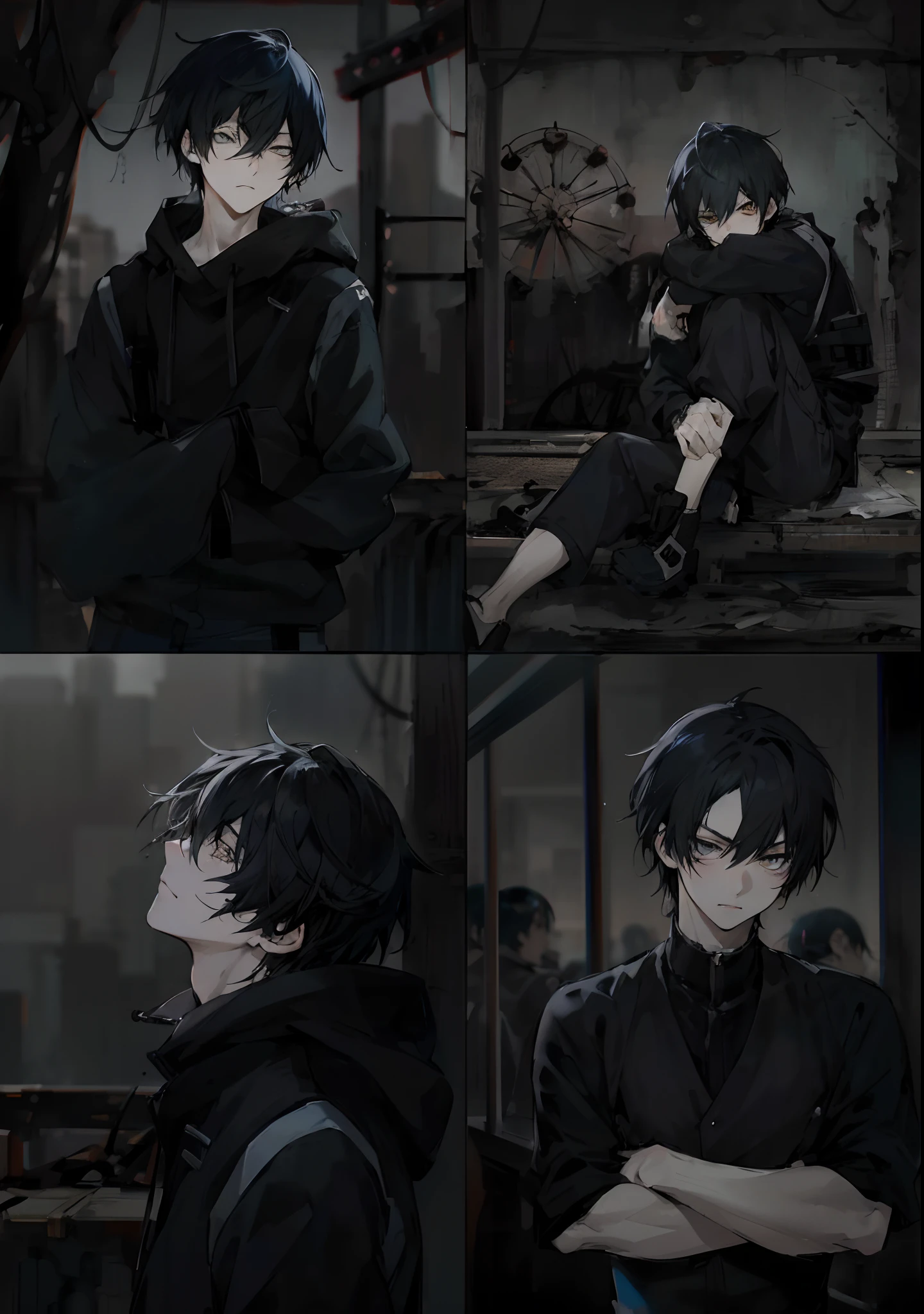 Anime boy sitting on a ledge with his arms crossed, Estilos de mistura de Tsutomu Nihei, estilo anime masculino, pose de anime bonito, inspirado em Yamagata Hiro, em estilo anime, anime asthetic, em estilo anime, Anime Wallaper, Principais visuais de anime, arte de anime realista, personagem de anime masculino, Arte no estilo de Guweiz