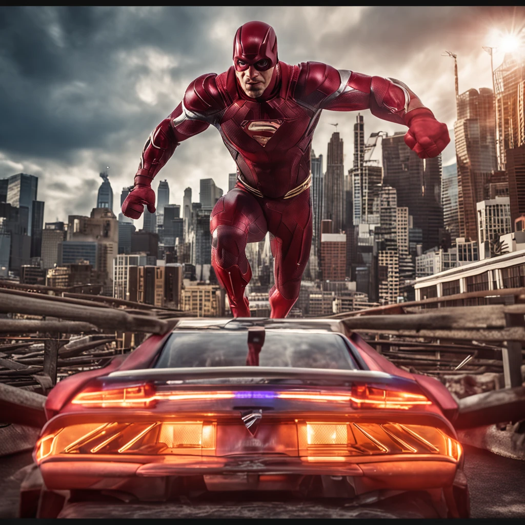 Sony Alpha a7R IV Superhero photography style, (superman) macro lens, close-up 50mm f1.4 --no camera --uplight --ar 1:1