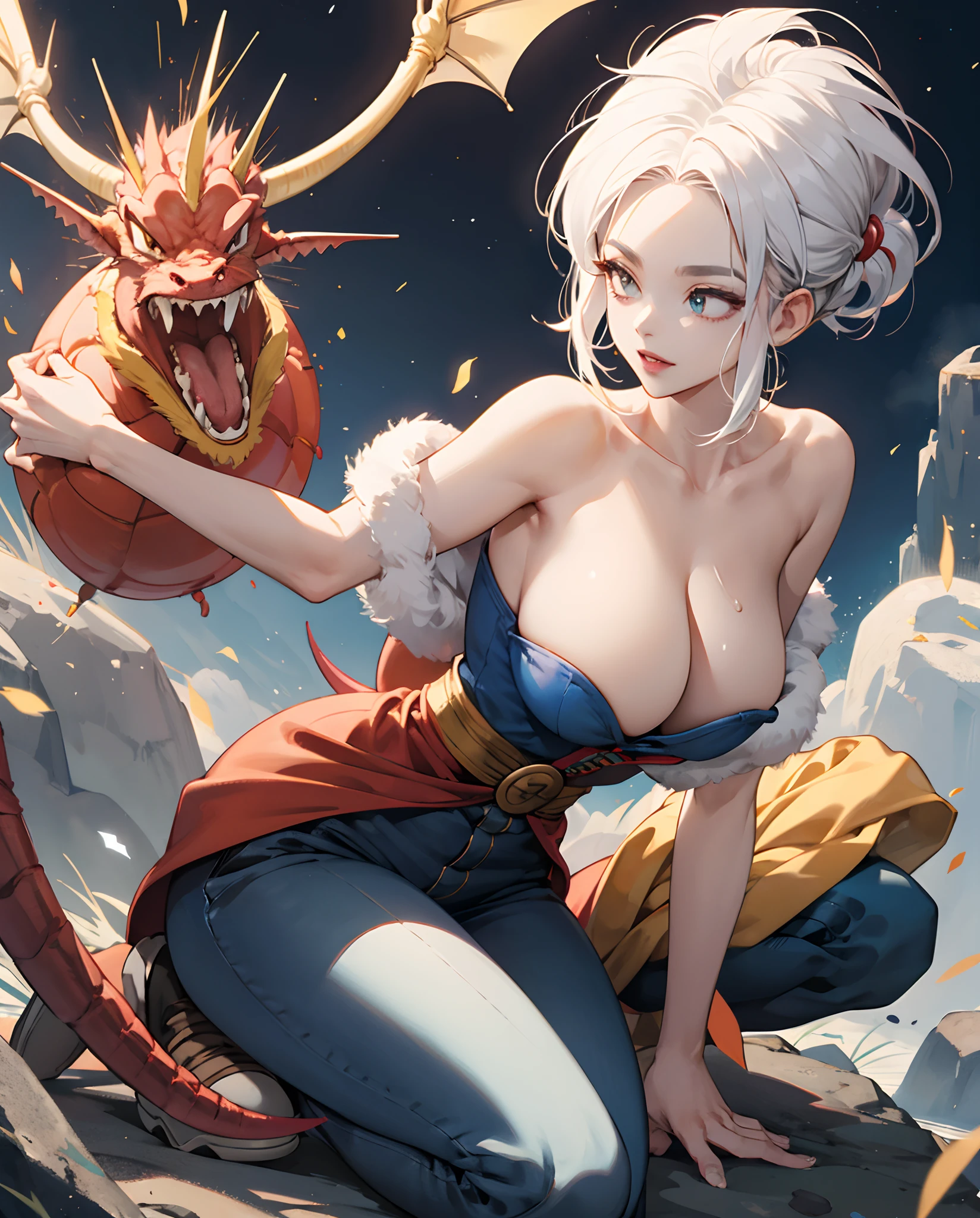 Vados, dragon ball, large boobs, , white hair, handjob