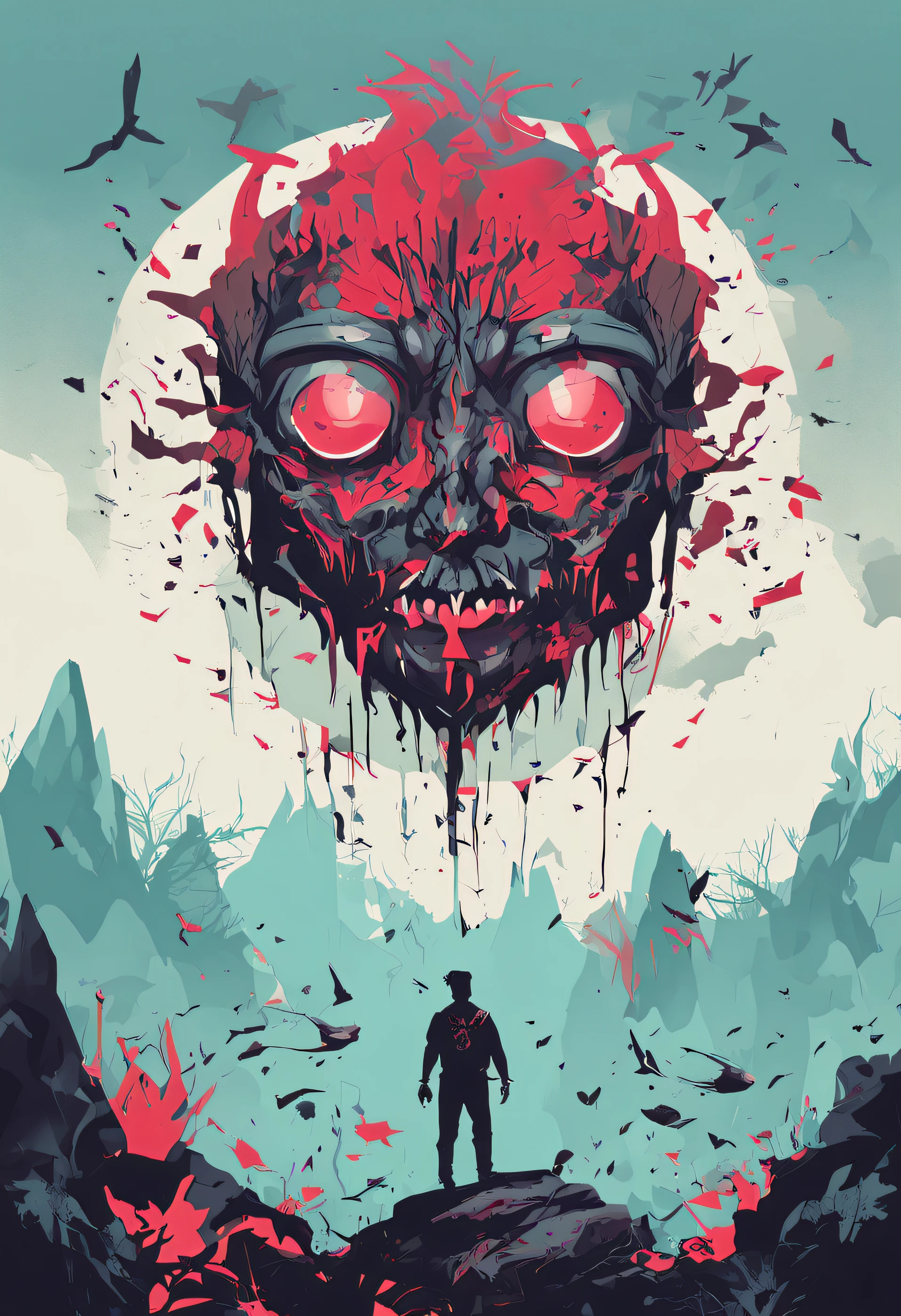 ,A detailed illustration face evil, ,magic, t-shirt design, red color , dark splash, dark, ghotic, t-shirt design, in the style of Studio Ghibli, pastel tetradic colors, 3D vector art, cute and quirky, fantasy art, watercolor effect, bokeh, Adobe Illustrator, hand-drawn, digital painting, low-poly, soft lighting, bird's-eye view, isometric style, retro aesthetic, focused on the character, 4K resolution, photorealistic rendering, using Cinema 4D