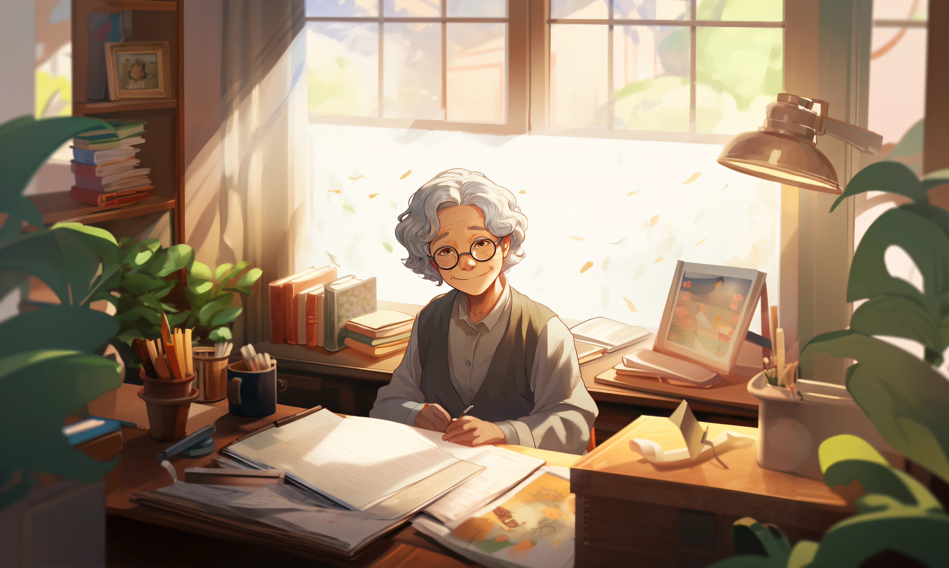 There was a woman sitting at her desk,Holding a book, Detailed fanart, author:Shen Shizhen, Detailed 2D illustration, by Ni Yuanlu, japanese illustrator, book portrait, A beautiful artwork illustration, Beautiful illustration, author:Zhang Shengqi, Digital anime illustration, lofi portrait, by Yang J, character portrait of me, drawn in anime painter studio