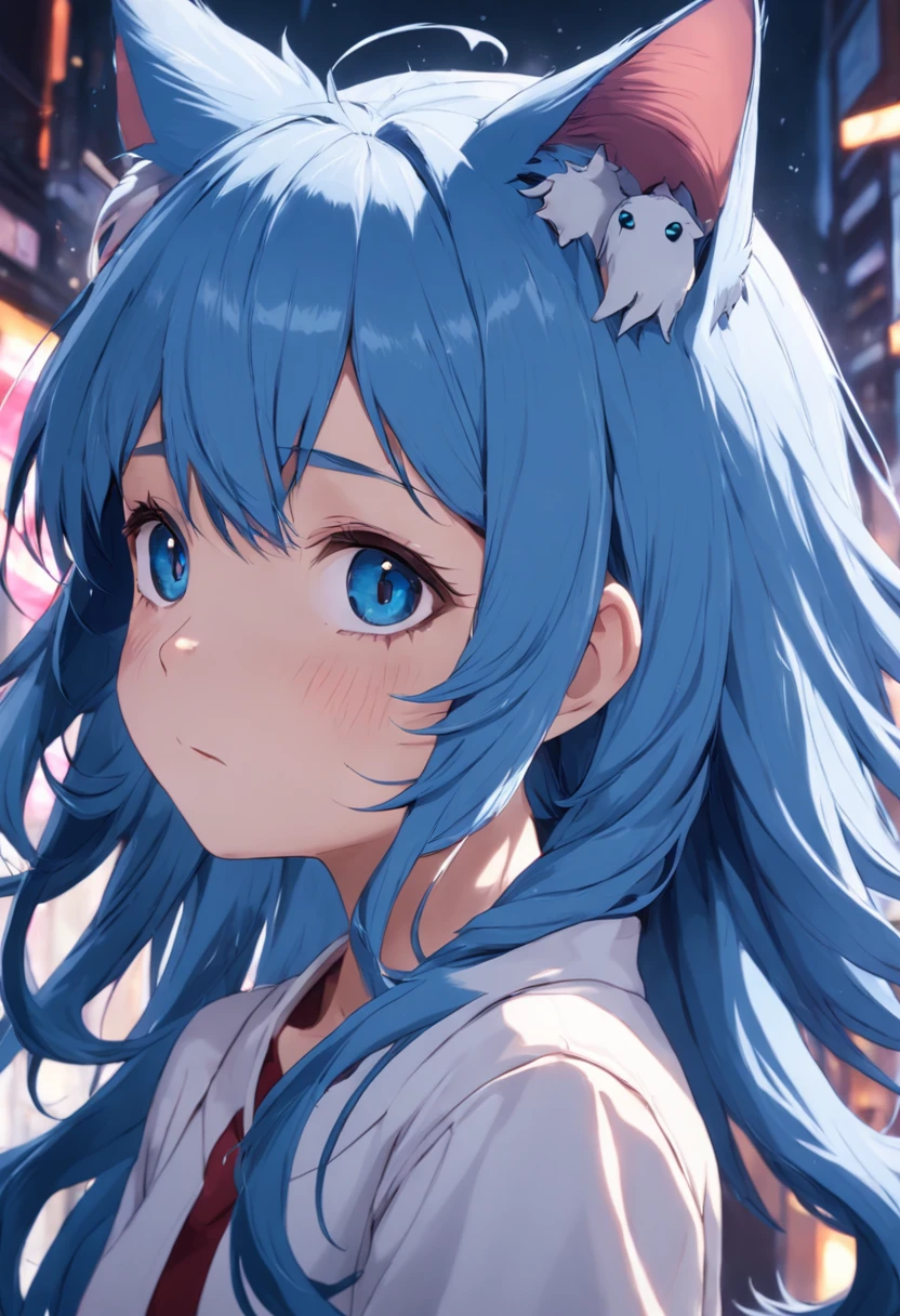 Blue-haired cat-eared girl