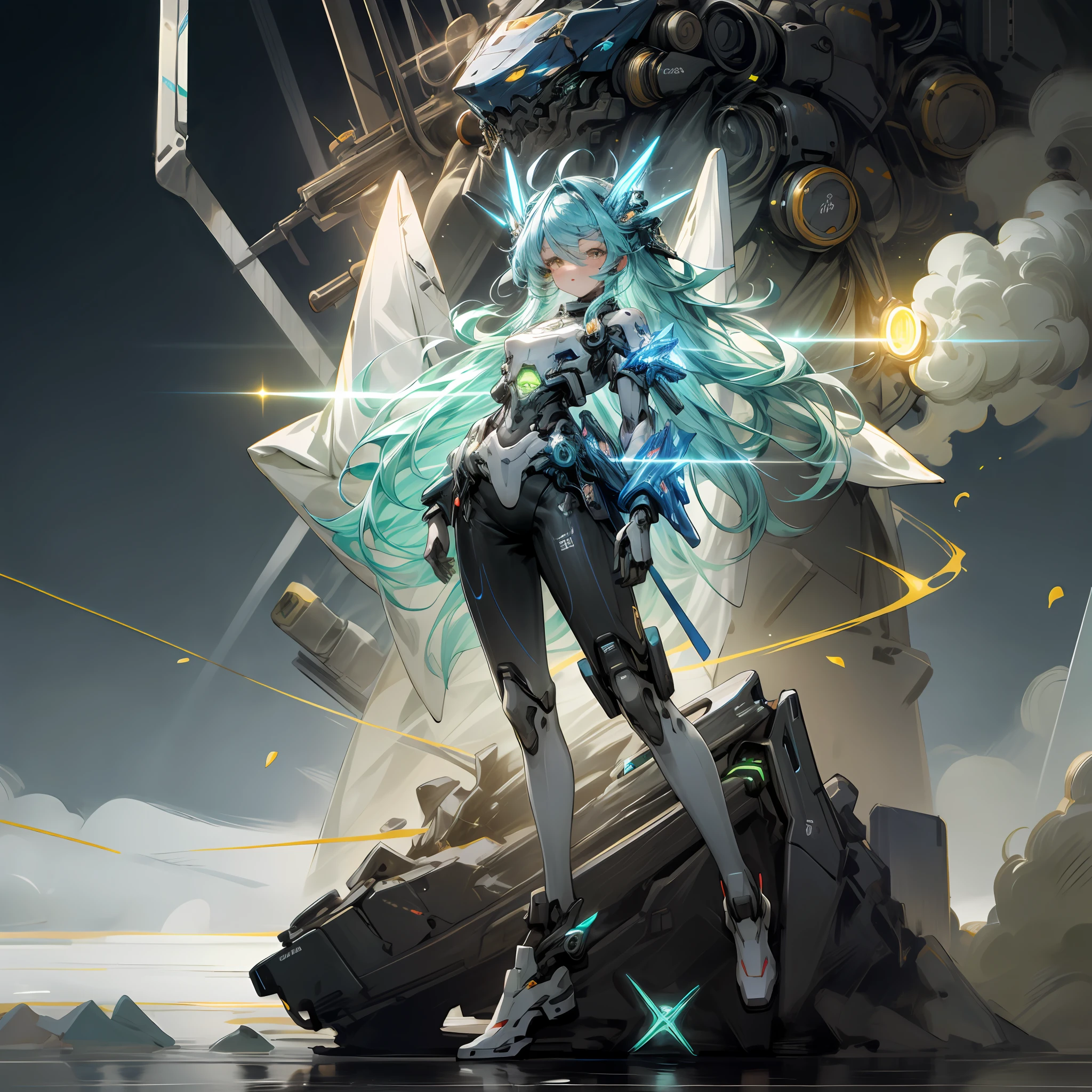 (masterpiece, highest quality: 1.3), (16k, high resolution: 1.3), beautiful girl, mechanical body, transparent skin, cinematic light, bioluminescence, very cute and beautiful korean woman Idol, full body, staring at the viewer, dignified eyes full of determination,